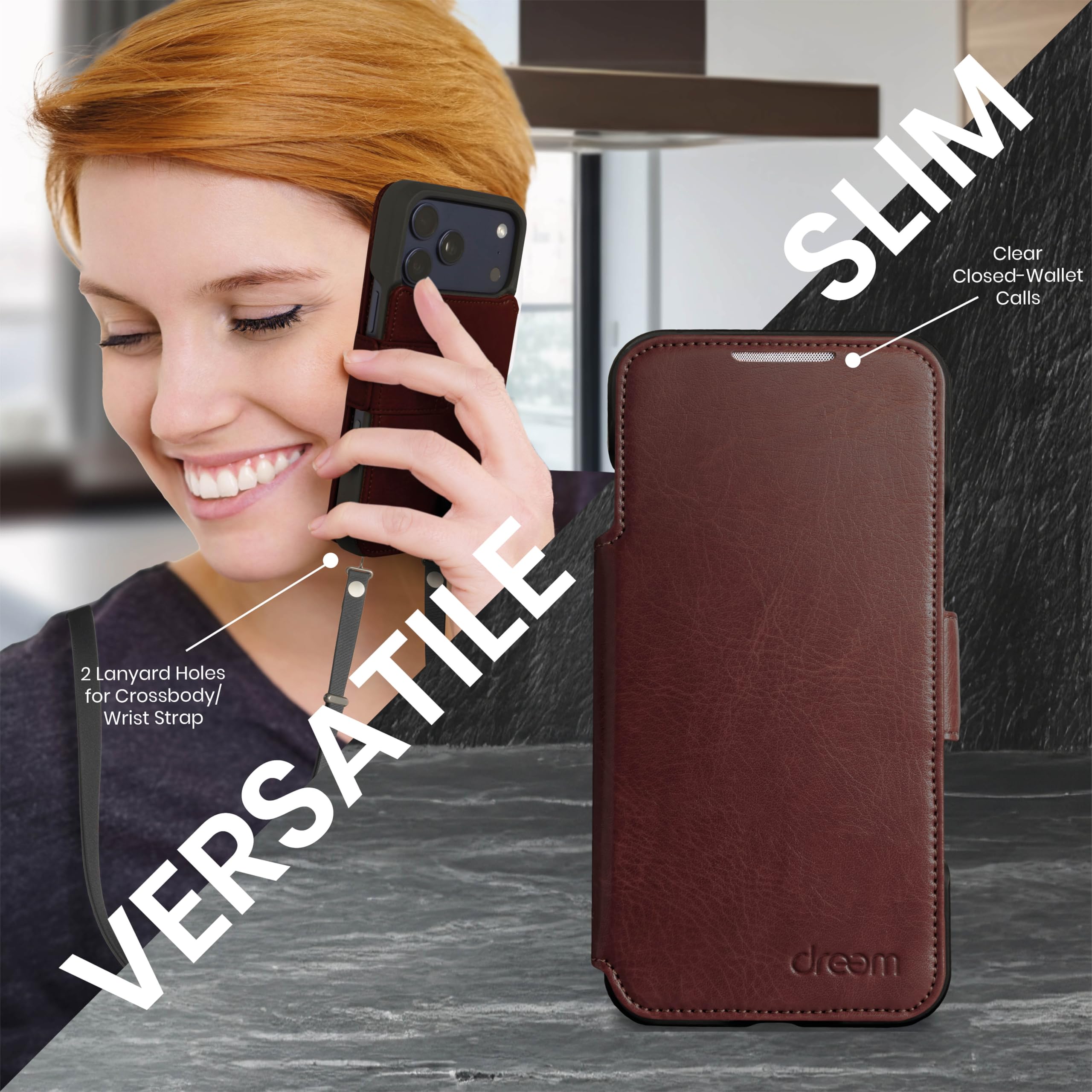 Dreem Wallet Case for iPhone 17 Pro Max, Revolutionary Vert/Hor Phone Stand, Magnetic Detachable Vegan Leather Flip Cover RFID Blocking Card Holder, MagSafe-Fit, Gift Box [Fibonacci: Coffee] - 5