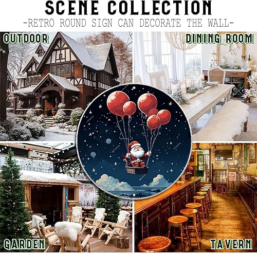 Miniatura 8 de Decoración de pared redonda divertida de invierno, retro, redondo, letrero de hojalata, oso polar, regalo de Navidad, un oso polar monta una