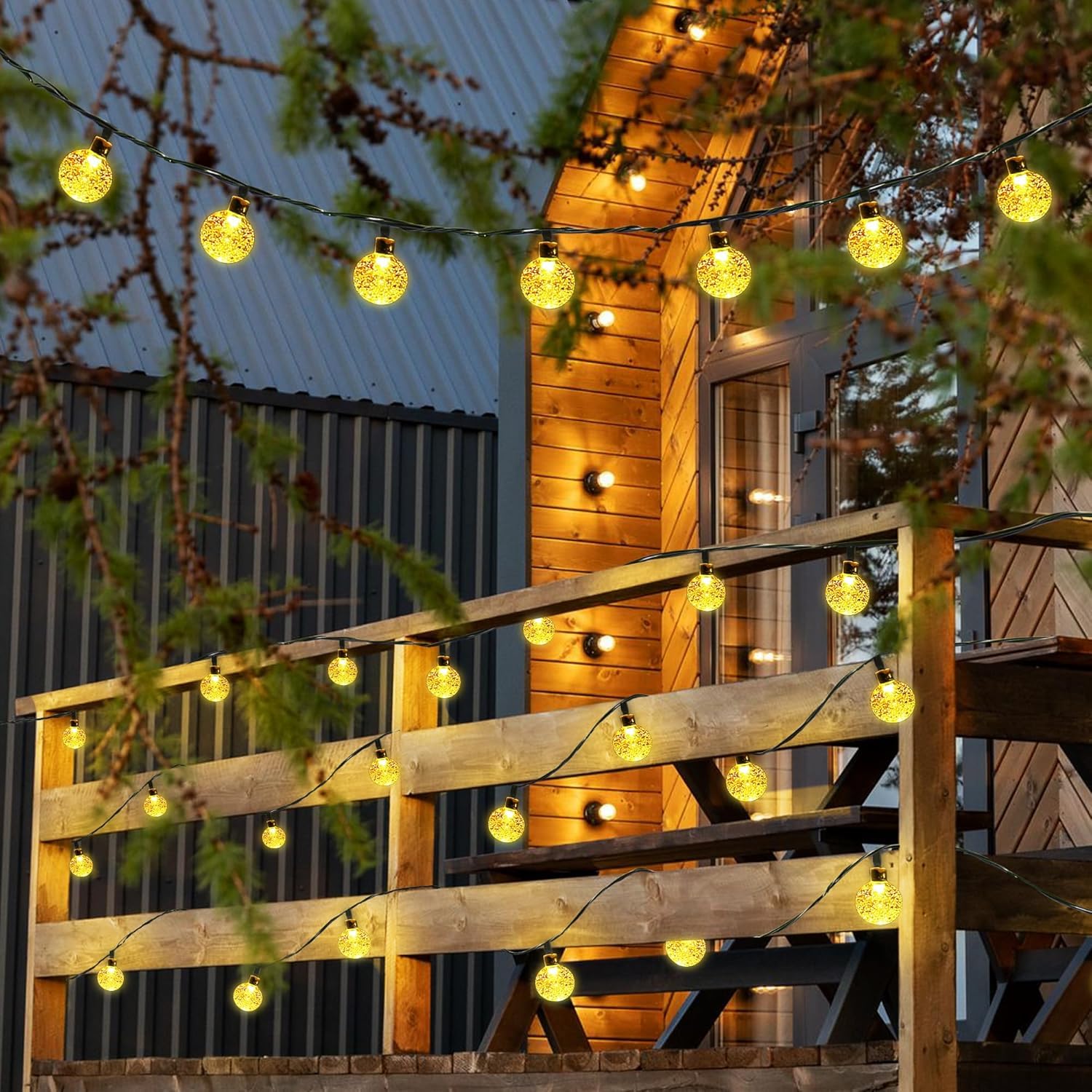 Guirnalda de luces solares impermeables para exteriores, 1 paquete de 50 luces LED de 2,3 cm cada una, luces solares de patio con 8 modos de iluminación para jardín, patio, porche, fiesta de boda