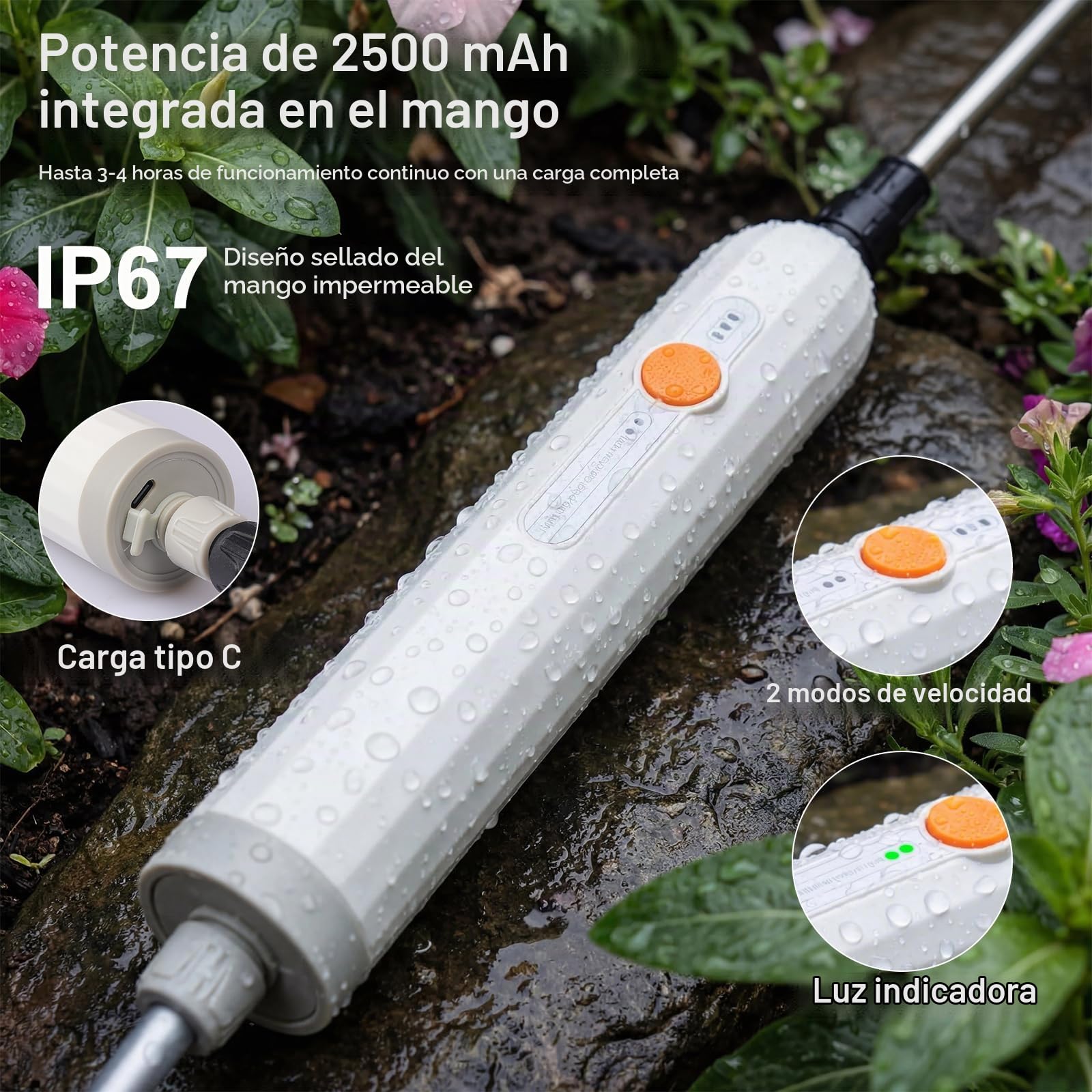 Pulverizador Eléctrico 8L con Mango Estanco, Pulverizador Mochila Batería 2500mAh Litio, 3 Boquillas & Lanza Telescópica, Depósito Plegable Verde –Fitosanitarios & Fertilizantes Líquidos