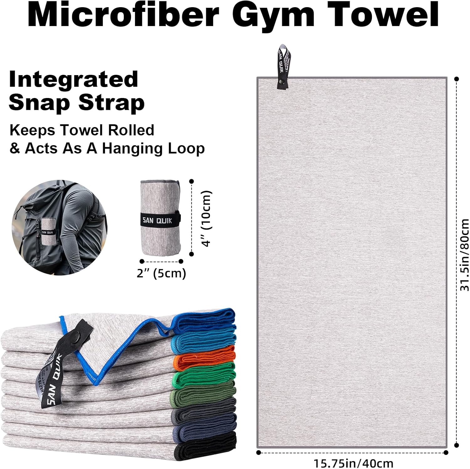 Microfiber Gym Towels 8 Pack, Quick Dry Silver ION Odor-Free Sweat Towel for Gym Men & Women Super Absorbent Fast Drying for Workout, Yoga, Running, Hiking, Travel（Forest Color,16x31.5Inch ）