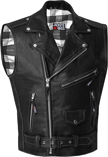 Chaleco clásico de cuero de vaca para hombre  Bolsillos ocultos para armas  Crucero vintage para hombre  Elegante franela para montar en club, color