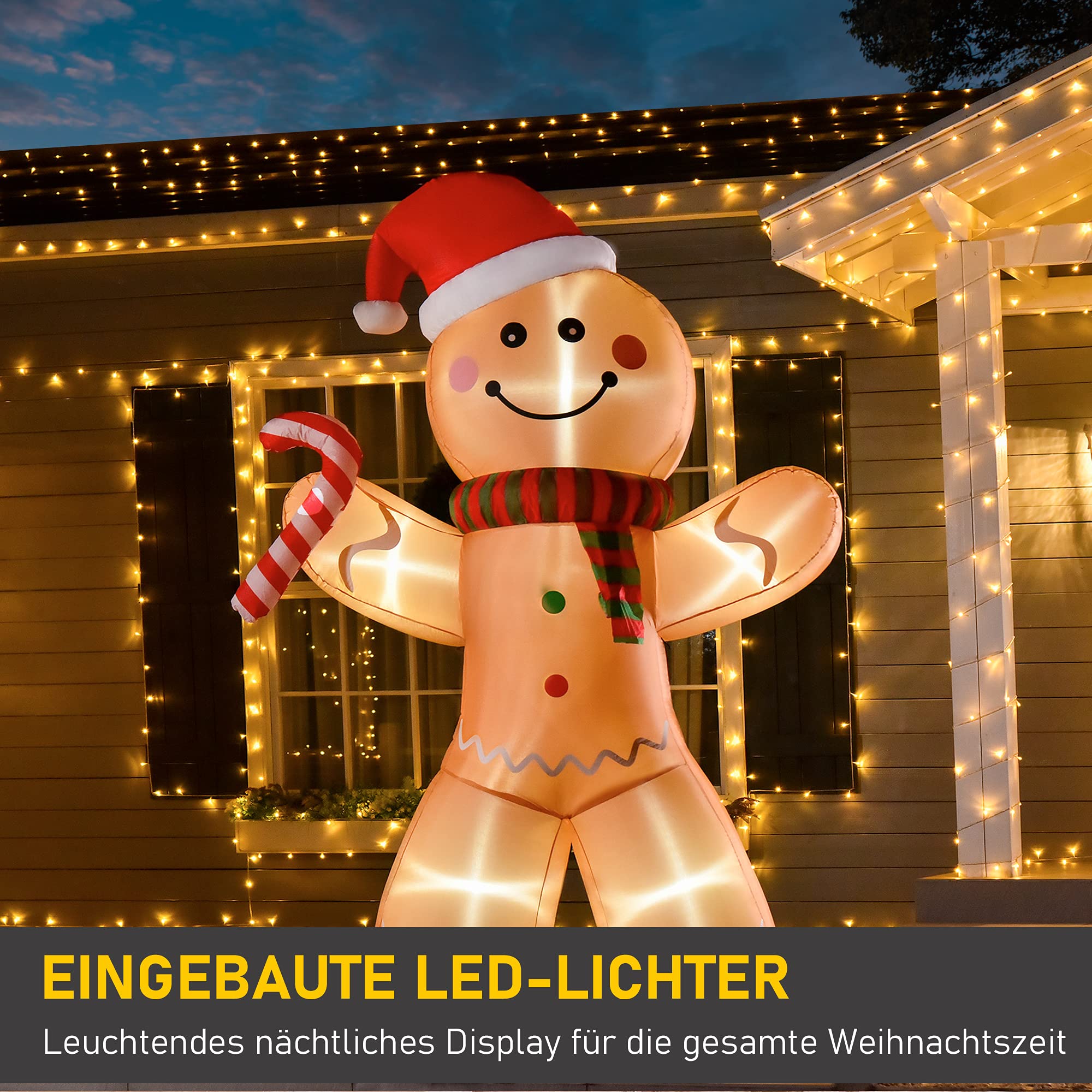 HOMCOM 240 cm Aufblasbare Weihnachtsdeko Aussen Lebkuchenmann Deko