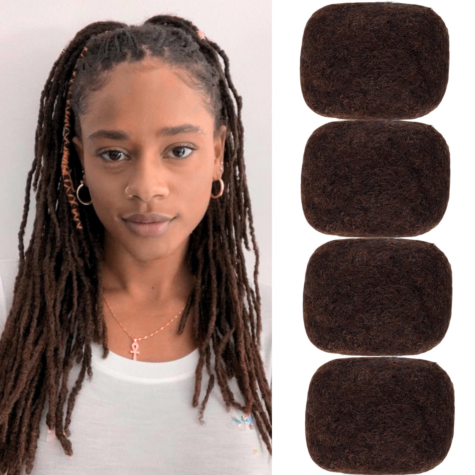 Afro Kinky Bulk 100% Human Hair 8inch 120g/Pack Afro Kinky Curly Bulk Bundles Hair for Making/Repair Locs, Dreadlocks Braiding Hair Extensions（Dark