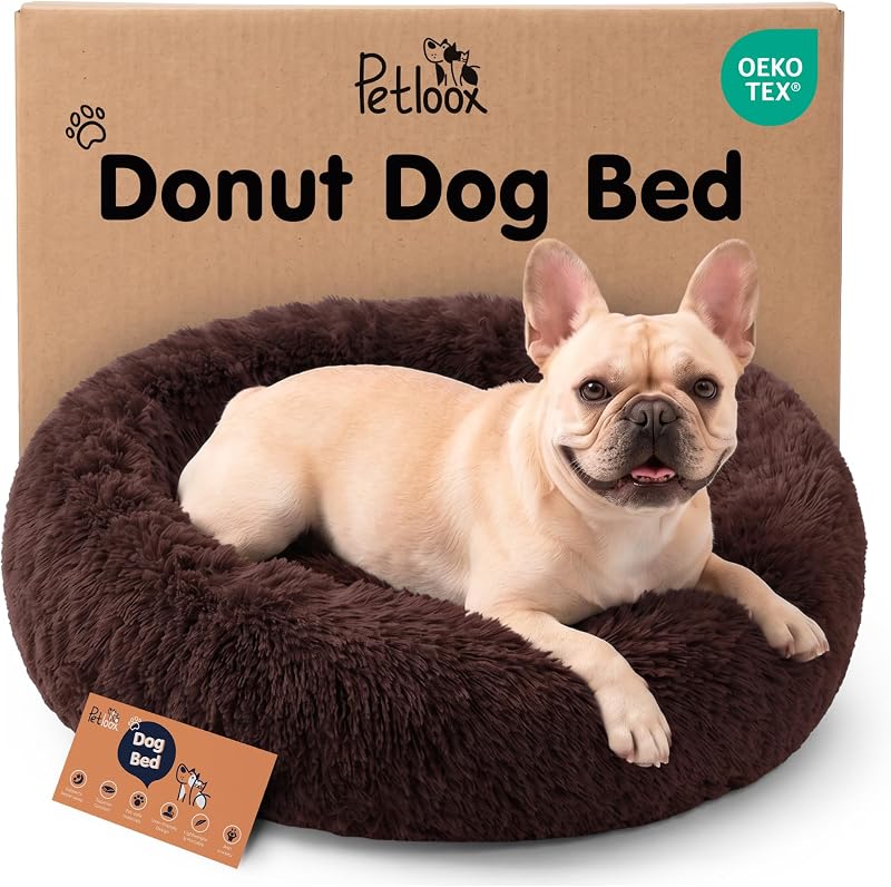 Cama redonda tipo donut para cães e gatos Petloox, borda macia e lavável, 76,2 x 76,2 x 22,86 cm