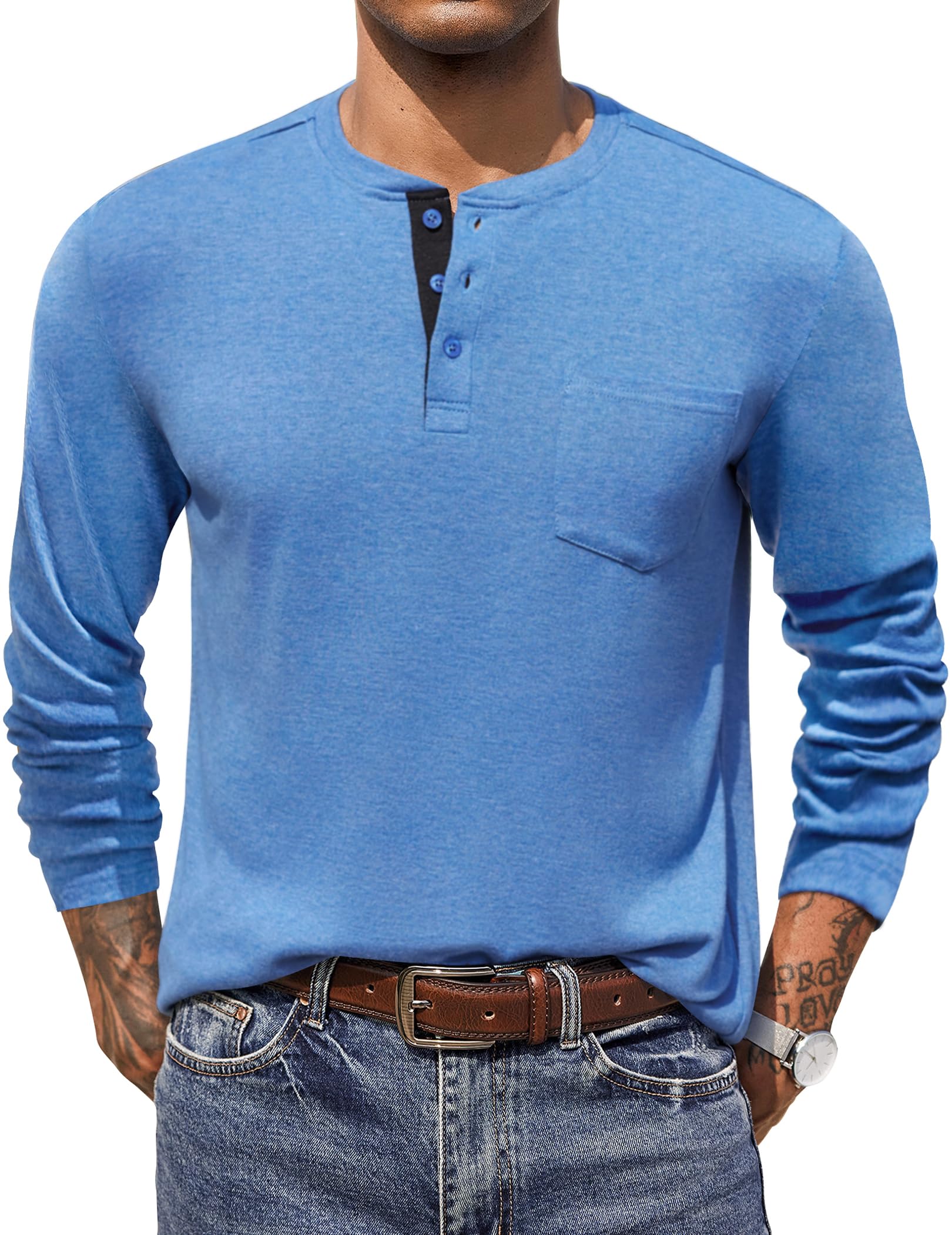 COOFANDY Men Long Sleeve Henley T-Shirs Casual Basic Lightweight Fashion Shirts Soild Tees with Pockets