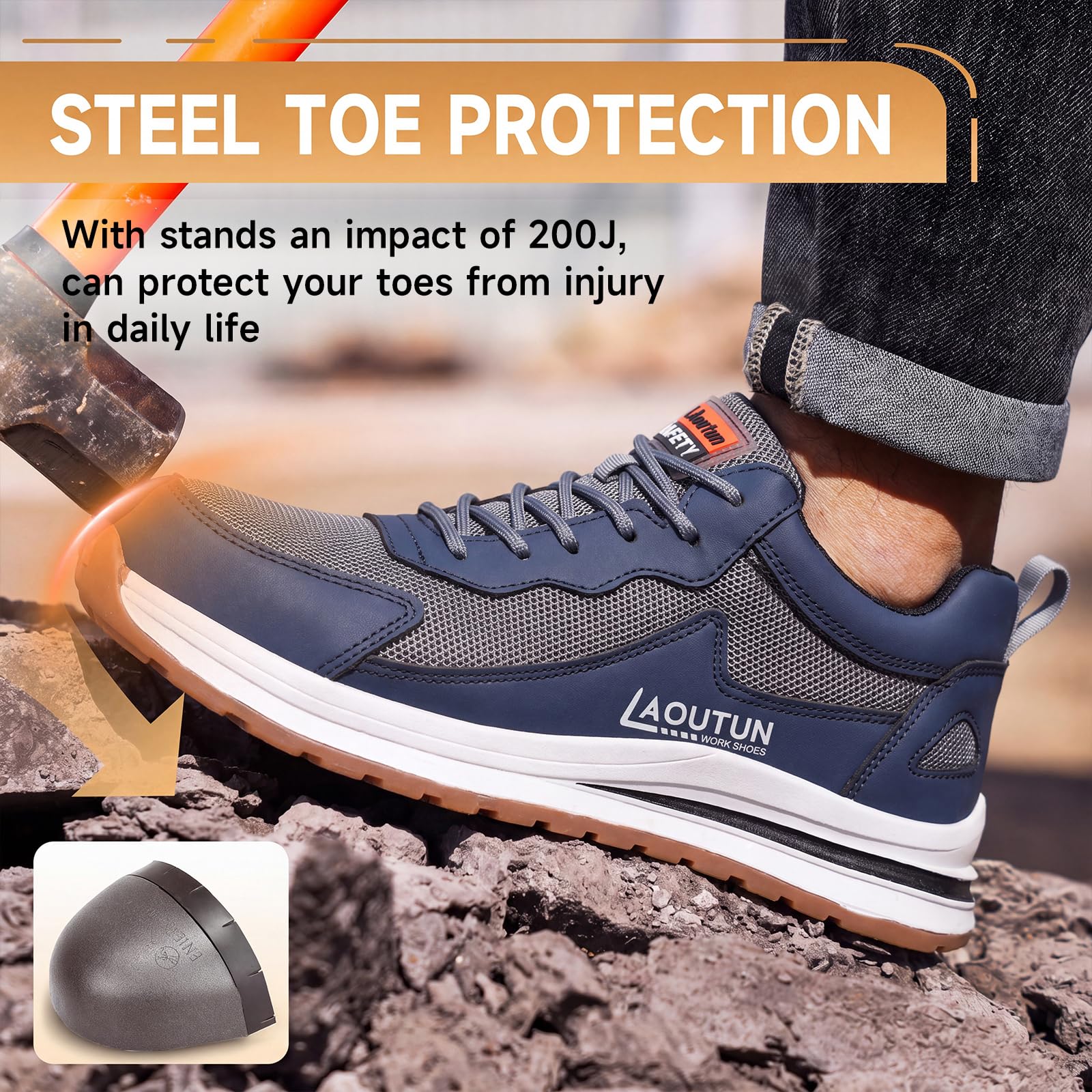 LAoutun Zapatillas de seguridad para hombre, con puntera de acero