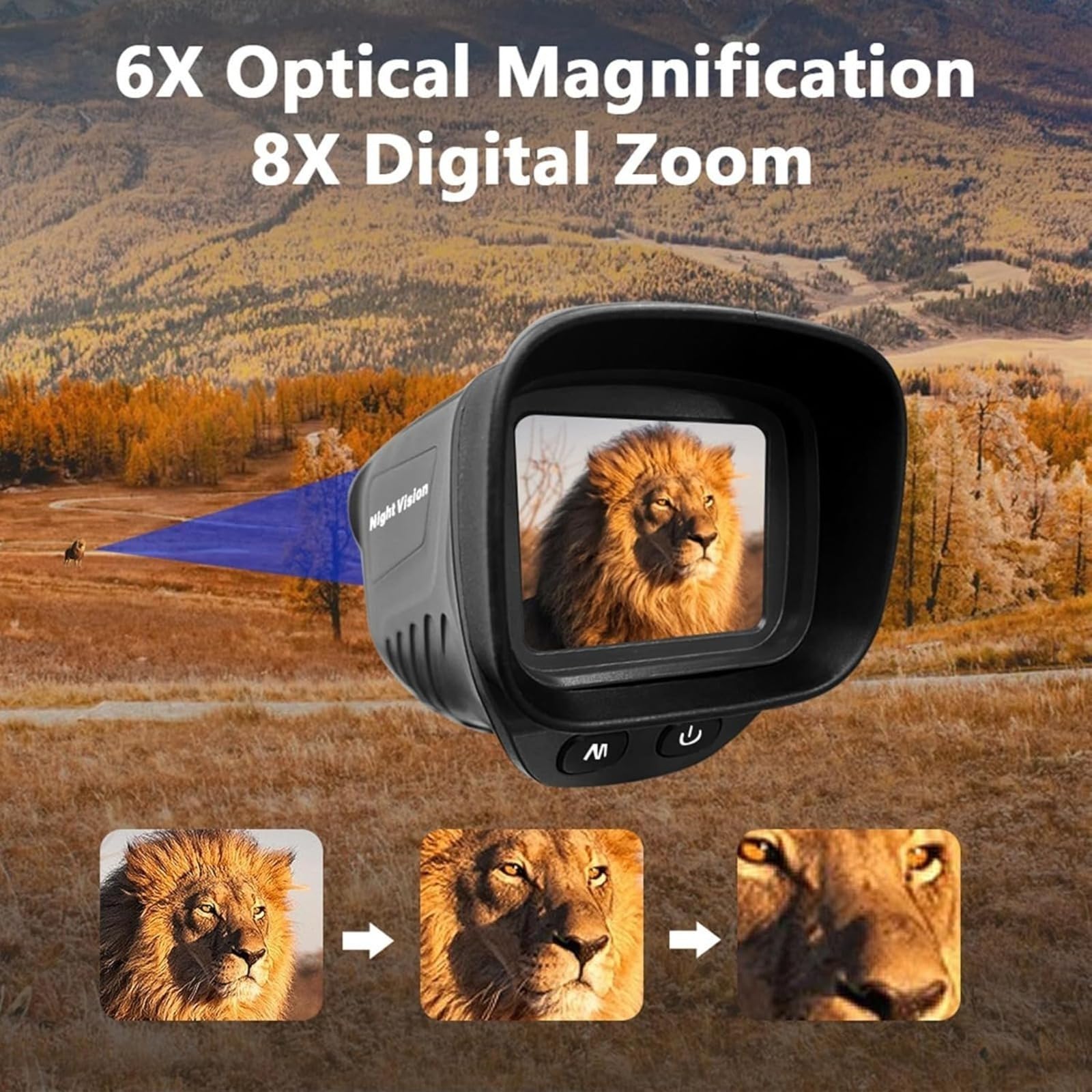 Camara Termica, Visor Nocturno, Telescopio portátil, Termico Monocular, 410m Rango de Detección, Camara Termografica Zoom, para Caza y Observación de Fauna 1 Tarjeta de Almacenamiento de 32 GB