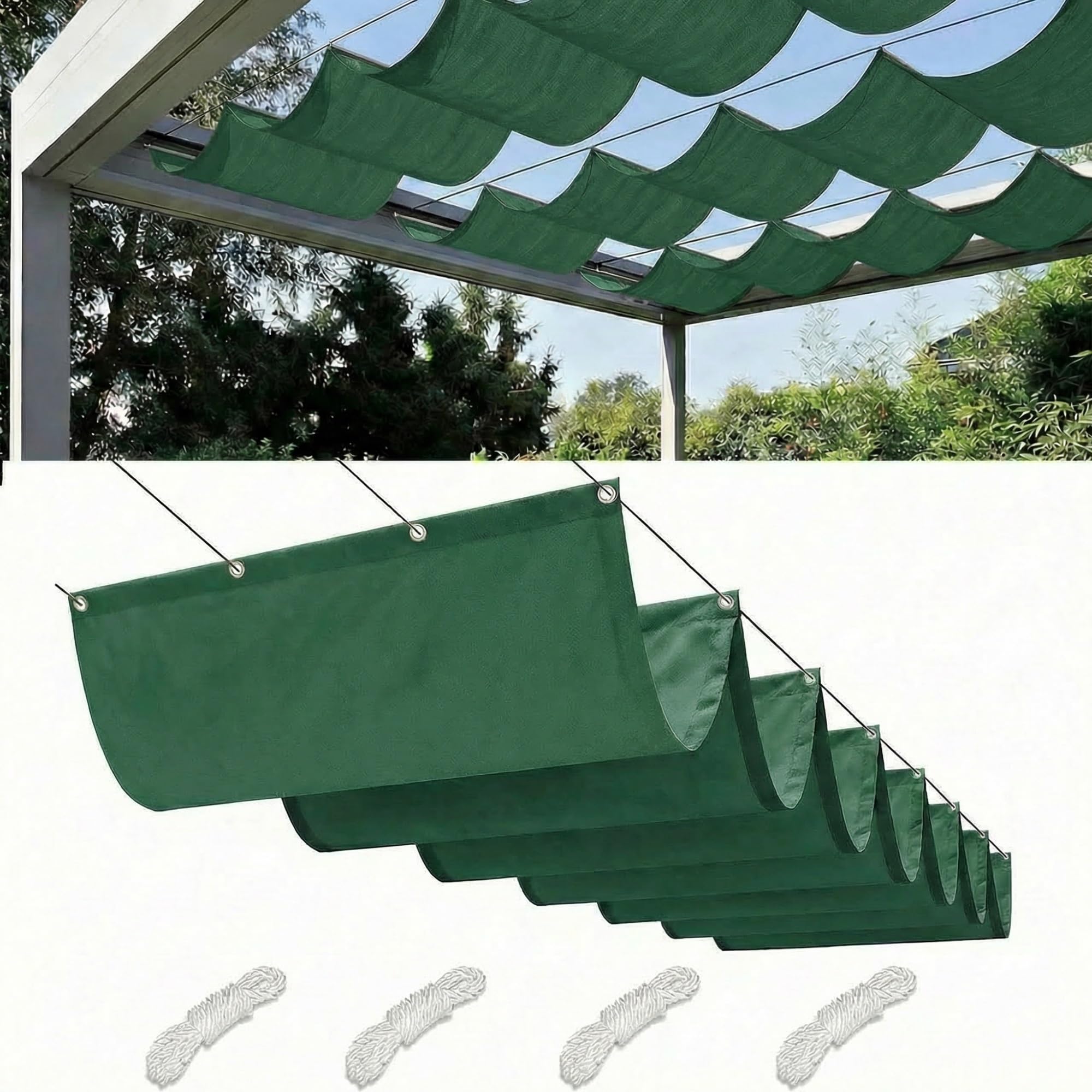 Retractable Wave Sun Shade Sail Waterproof Pergola Cover 95% UV Protection Outdoor Awning Canopy with Ropes for Patio Garden Deck Porch BBQ Shelter Privacy Screen Summer(Forest Green,1.5x2.5M(L x W))