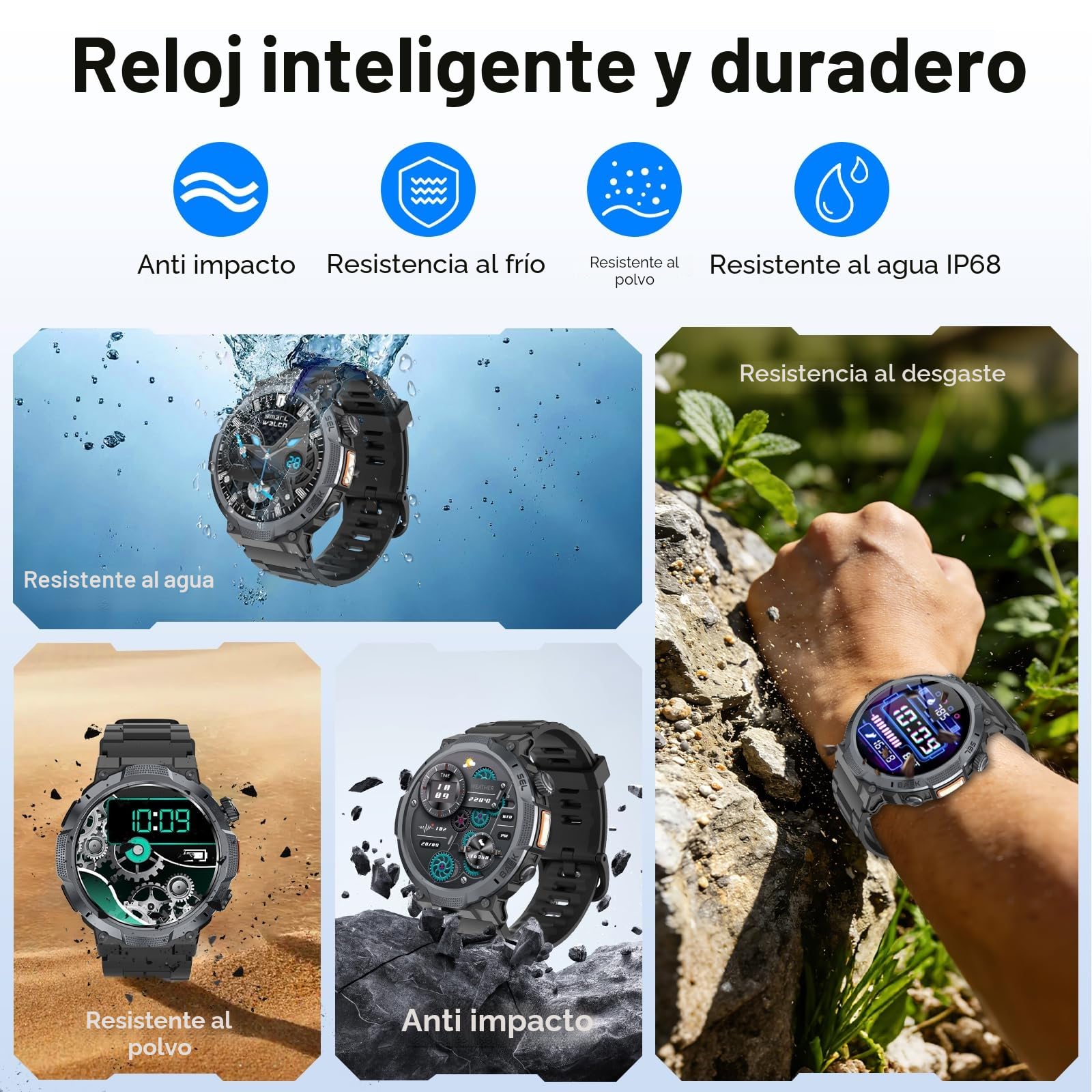 Reloj Inteligente Hombre, Pantalla AMOLED 1,53", Autonomía 30 Días, Reloj Militar Hombre con Llamadas Bluetooth, Monitoreo Frecuencia Cardíaca/Sueño, Impermeable IP68, Más de 110 Modos Deportivos