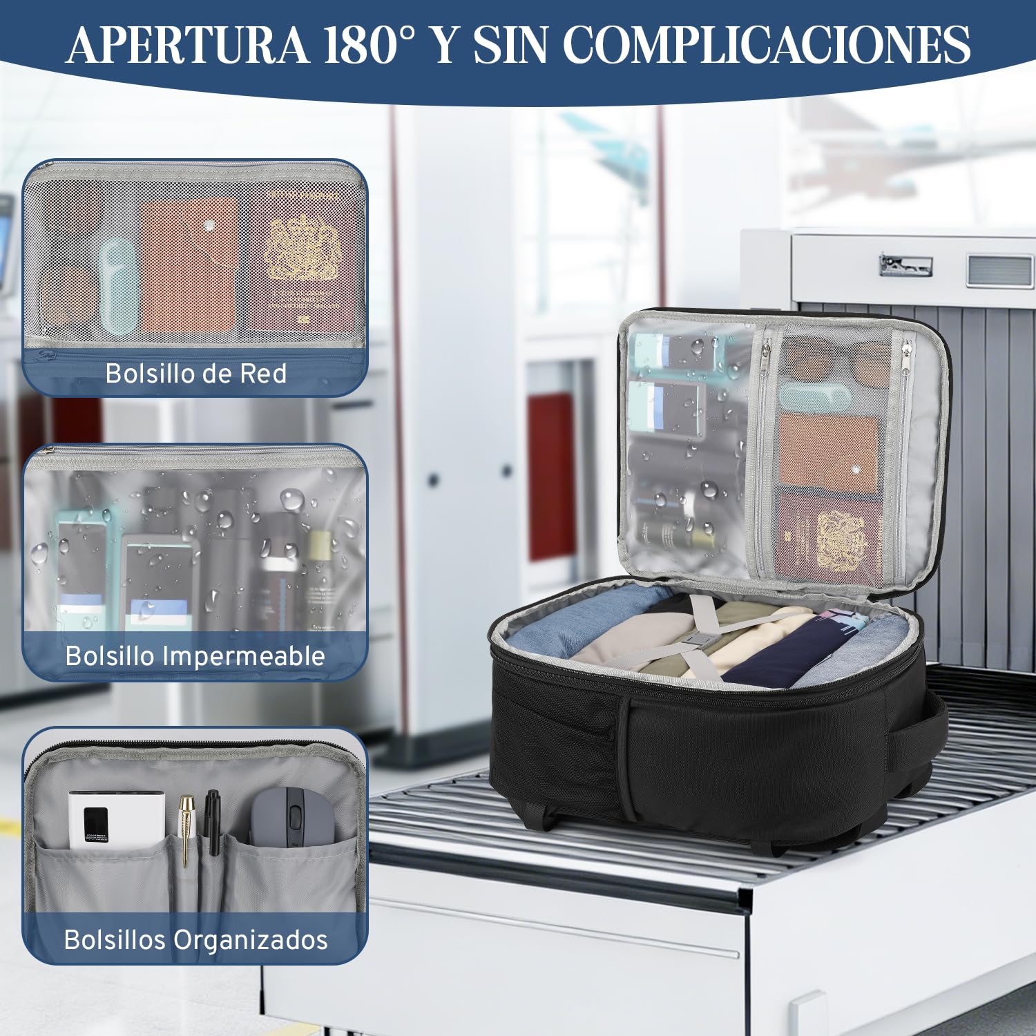 VSNOON Mochila 40x30x20 Expandible 24L-30L, Impermeable Mochila Viaje Cabina Avion 40x30x20 Para Ryanair, Vueling, Equipaje de Mano Hombre Mujere Con Bolsa Húmeda, Mochila Portatil 15 Pulgadas, Negro
