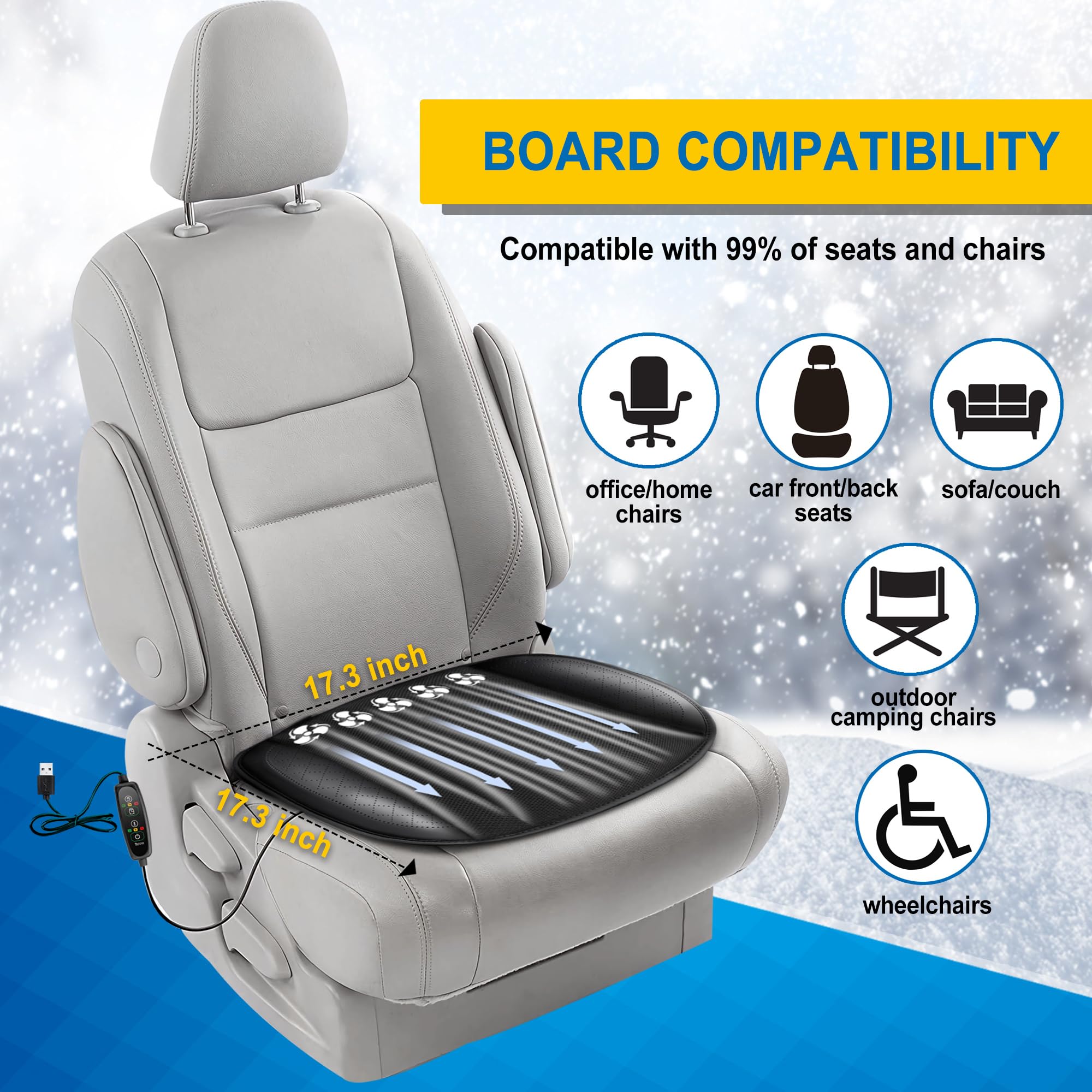 Cuscino Raffreddamento Sedile Auto LifeUp – 5 Ventole, USB, Traspirante In Mesh E Pelle Nappa, 45x45 Cm, Nero