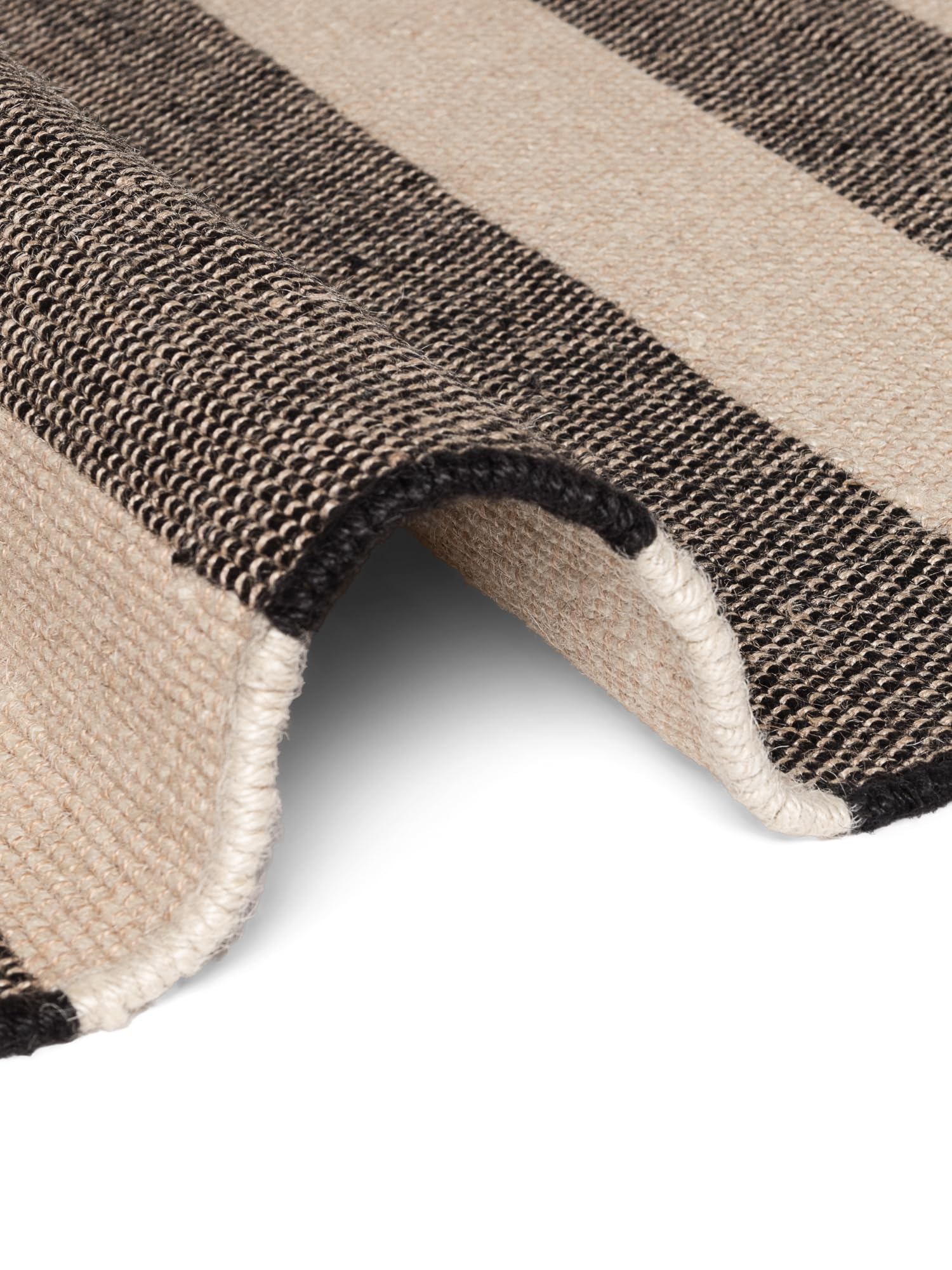 Hanse Home Playa Juteteppich - Natur Wohnzimmerteppich, Jute, Handgewebt, Gestreift, Fransen, Robust & Pflegeleicht, Naturfaser Teppich für Wohnzimmer, Schlafzimmer - Natur Weiß Schwarz, 200x300cm