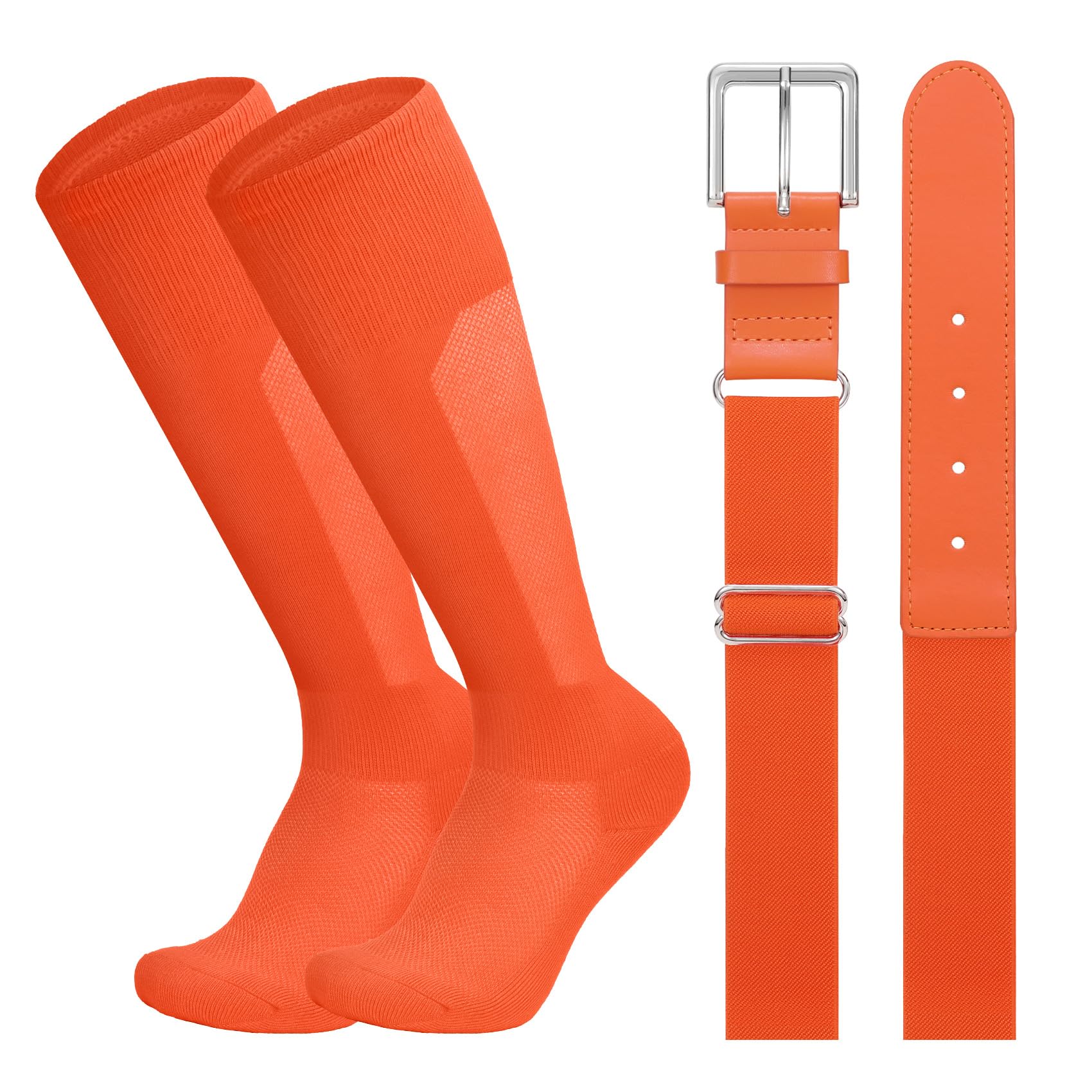 LEACOOLKEY Baseball Belt and Socks Combo Set Breathable Softball Socks and Elastic Belt for Youth Adult