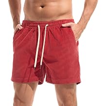 AMY COULEE Mens Cotton Corduroy Shorts, 5.5 Inch Elastic Waist Drawstring Vintage Casual Shorts with Pockets