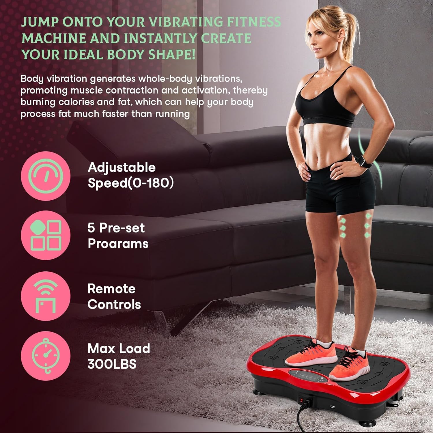 Vibration Plate Exercise Machine - Lymphatic Drainage Machine for Weight Loss, Women Man Full Body Workout Vibrate Fitness Platform with Resistant Band,330lbs Vibrating Plate Machine for Home Gym