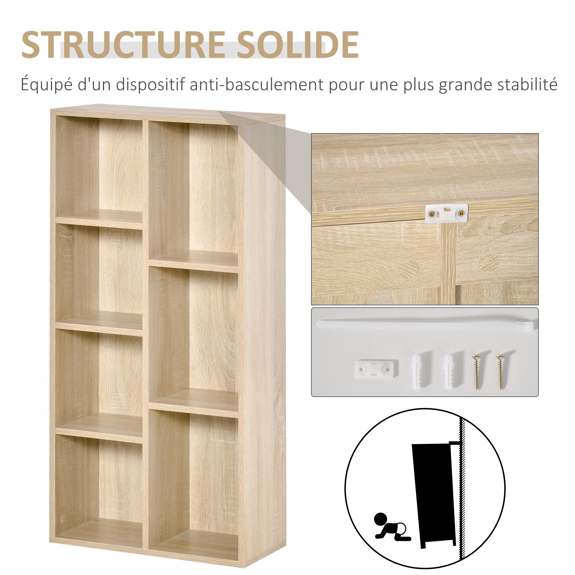 HOMCOM Bibliothèque Meuble de Rangement 50l x 24P x 106H cm Bois Naturel