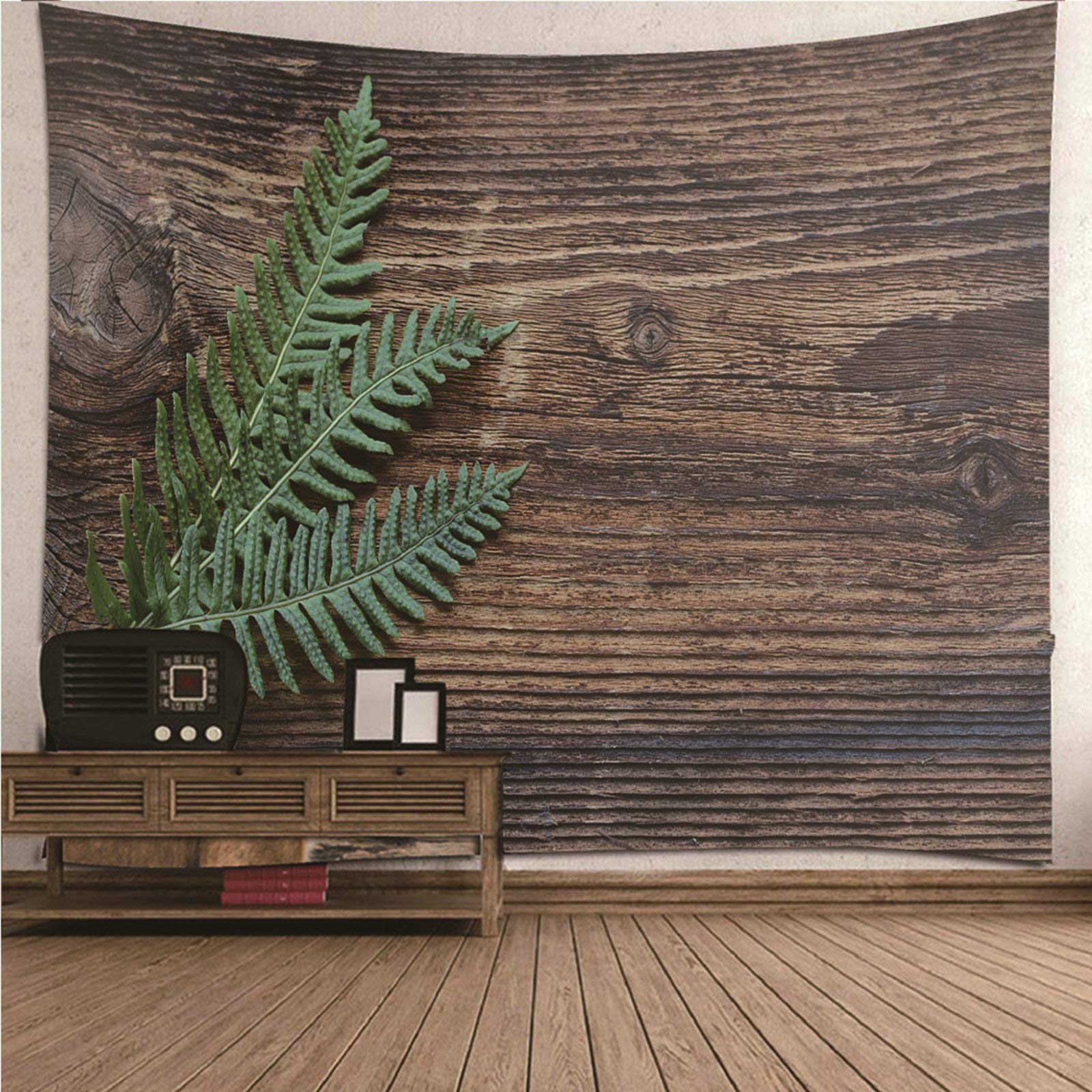 EHOMERY Tapestries For Guys Tapestry Bedroom Scenery Green Brown Leaf On Wooden Board Wall Hanging Blanket Living Room Art Décor 210X140Cm