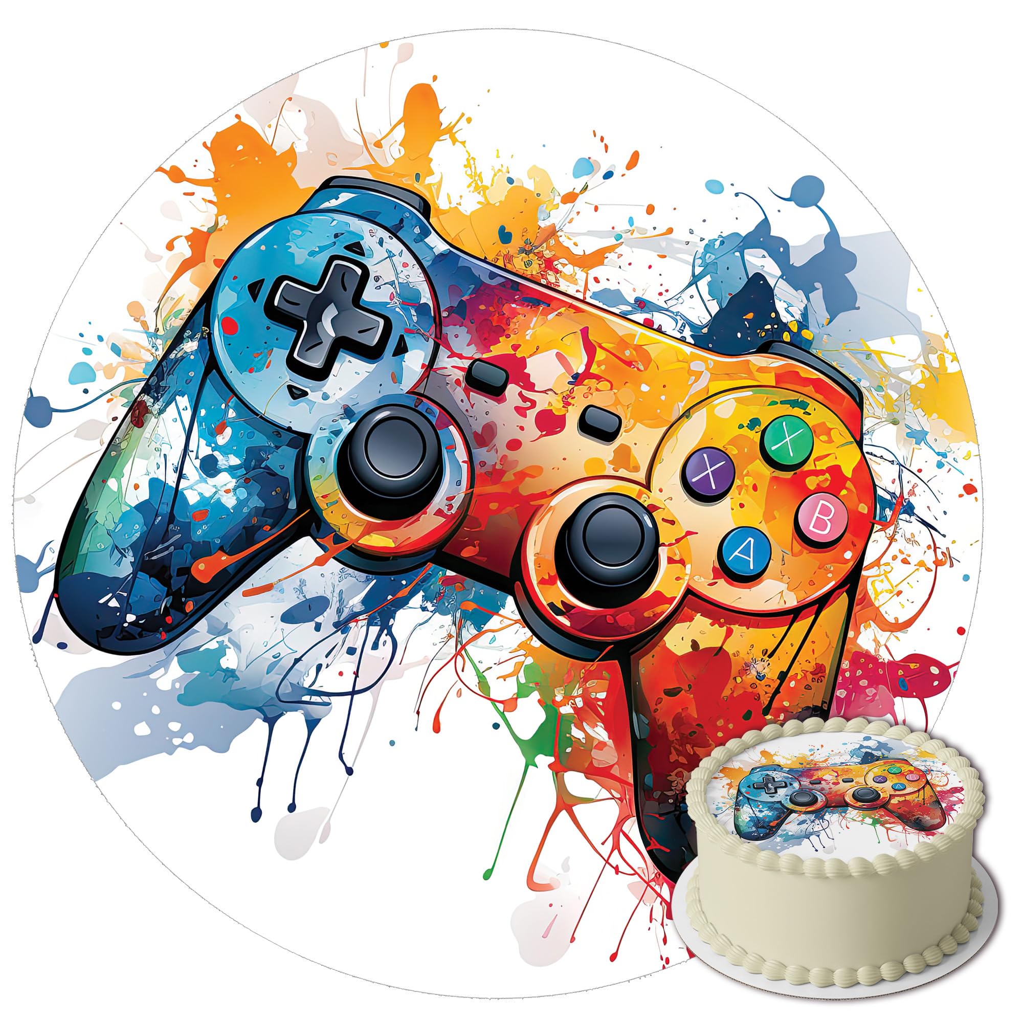 J&M DECO Opłatek na tort Gamer Ø20 cm – jadalna dekoracja urodzinowa dla dzieci – topper gamingowy z papieru opłatkowego 0,6 mm – bezglutenowy i wegański