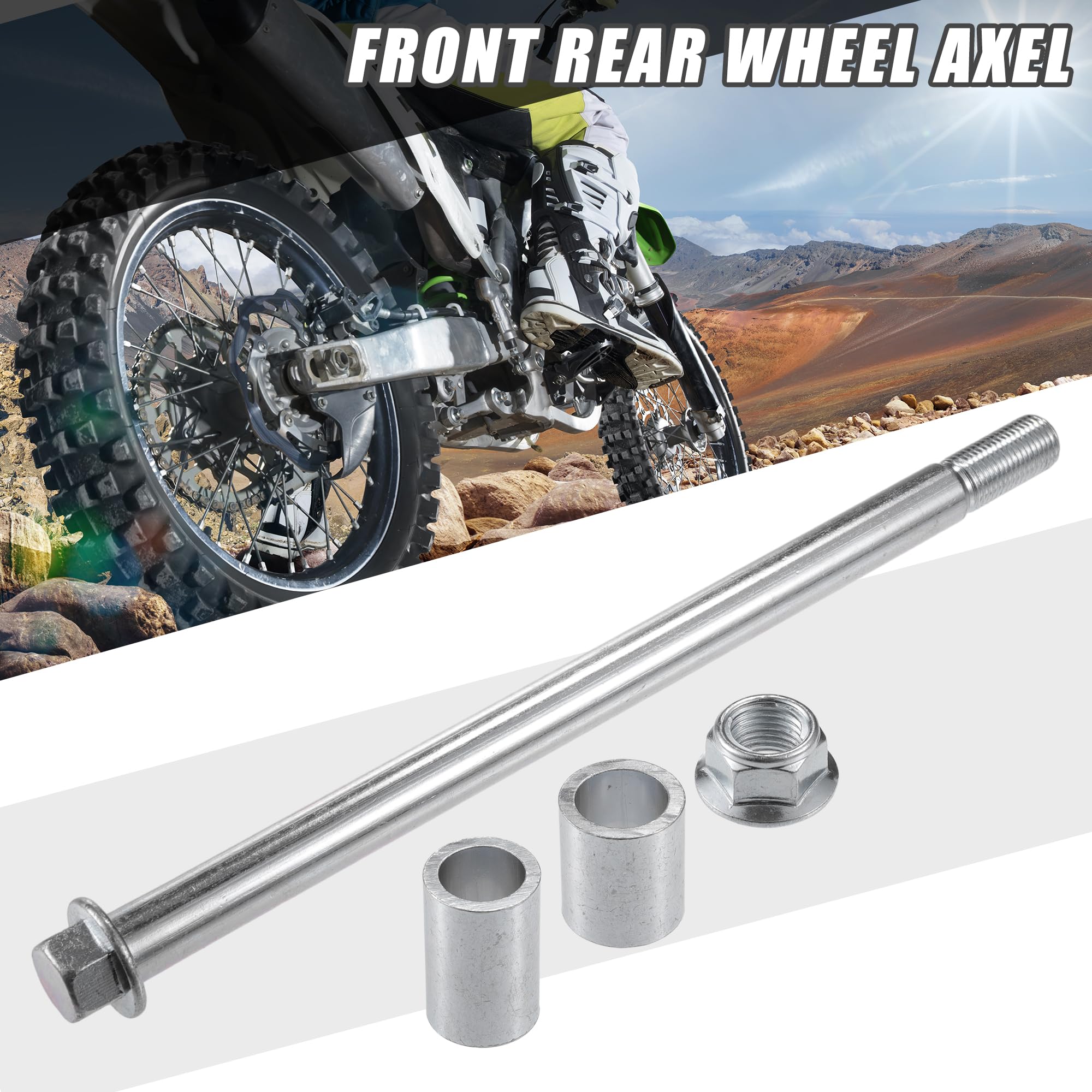 A ABSOPRO Przednia oś tylna z piastą i śrubą M14 250 mm do motocykli Cross Scooter, ATV, stalowe koło piasty ze stali stopowej srebrny odcień