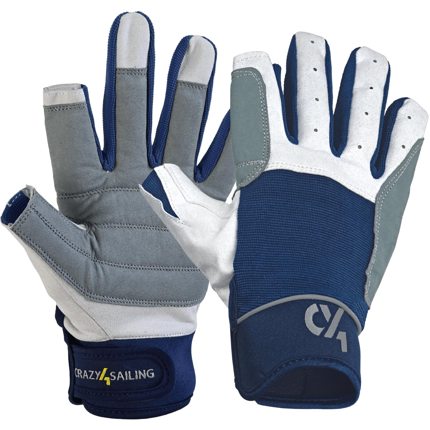crazy4sailing Gants de Voile Cruising - 2 Doigts coupés, Taille:L, Couleur:Bleu Marine
