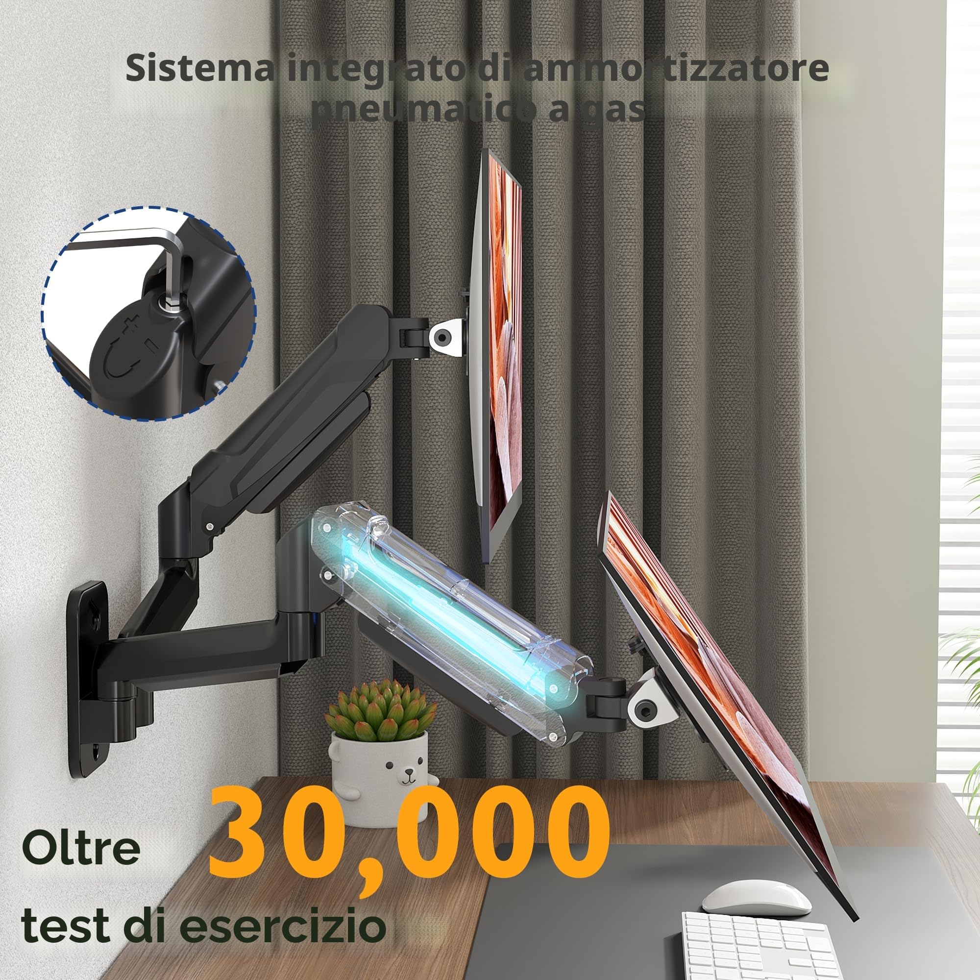 BONTEC Braccio Monitor Doppio 13-32", Braccio a Molla a Gas Regolabile in Altezza, Inclinazione, Rotazione, Supporta fino a 9KG, VESA 75x75, 100x100 mm