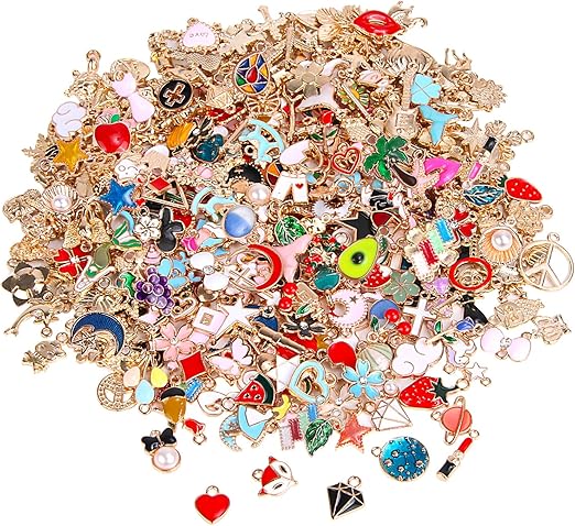 SANNIX 350Pcs Bracelet Charms Jewelry Making Charms Assorted Gold Plated Enamel Pendants for DIY Necklace Bracelet Earring Craft Supplies