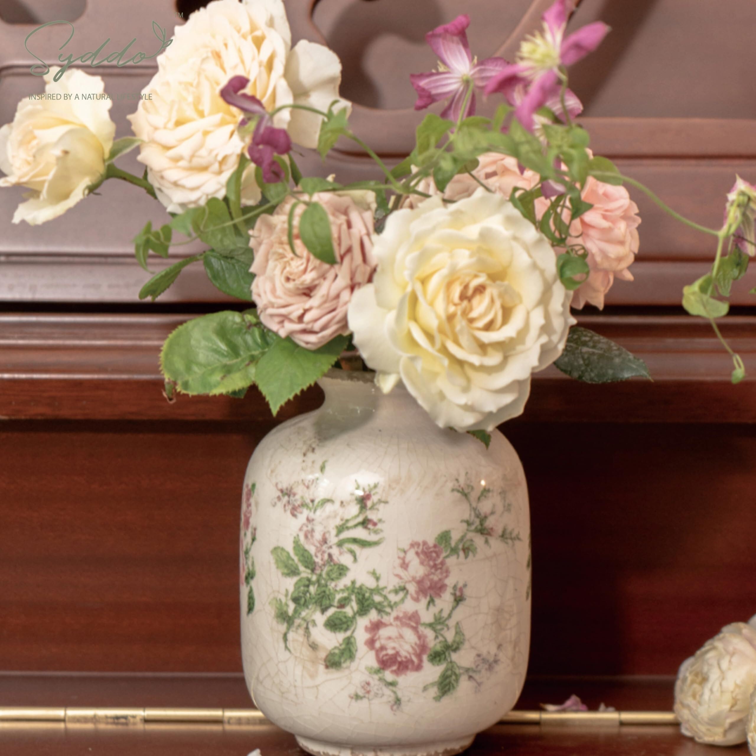 Vasi da fiori Vaso in ceramica bianca, piccolo disegno floreale in porcellana stile country francese dipinto a mano Accessori per il soggiorno