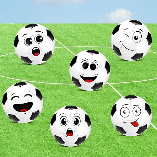 Miniatura 4 de Soulchen 6 pelotas de fútbol de cara divertida de Navidad a granel con bolsa de malla de inflado, tamaño 4, pelota de fútbol desinflada, regalo para