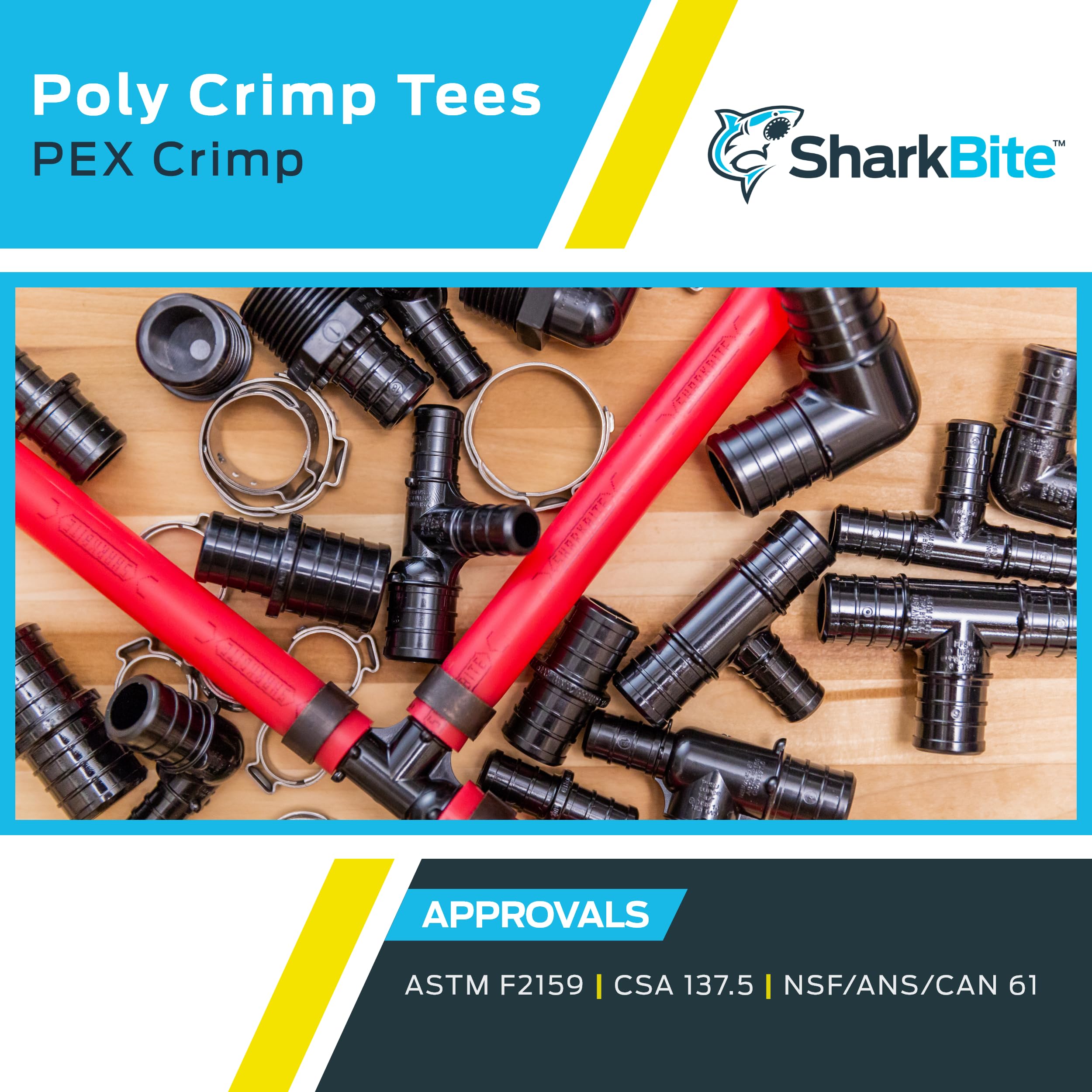 SharkBite Camiseta de crimpado de poliéster de 1/2 pulgada, paquete de 25, tubo PE, PE-RT, UP362