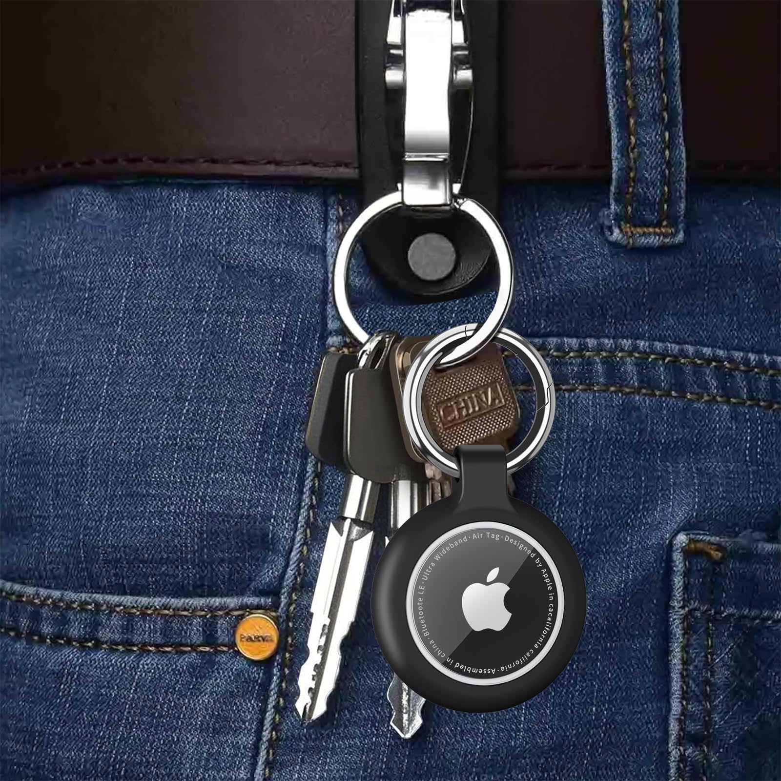 Vancle Zestaw 4 etui AirTag z 2x karabińczykami śrubowymi (stal nierdzewna) i 2x kółkiem sprężynowym – etui ochronne TPU z przezroczystą wodoodporną osłoną do Apple AirTag 1 i 2