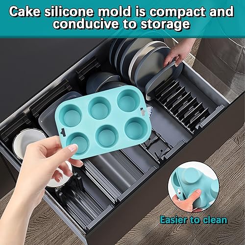 Miniatura 3 de Molde de silicona para magdalenas, bandeja antiadherente de 6 cavidades para magdalenas, cupcakes, brownies y más, grado alimenticio y libre de BPA,