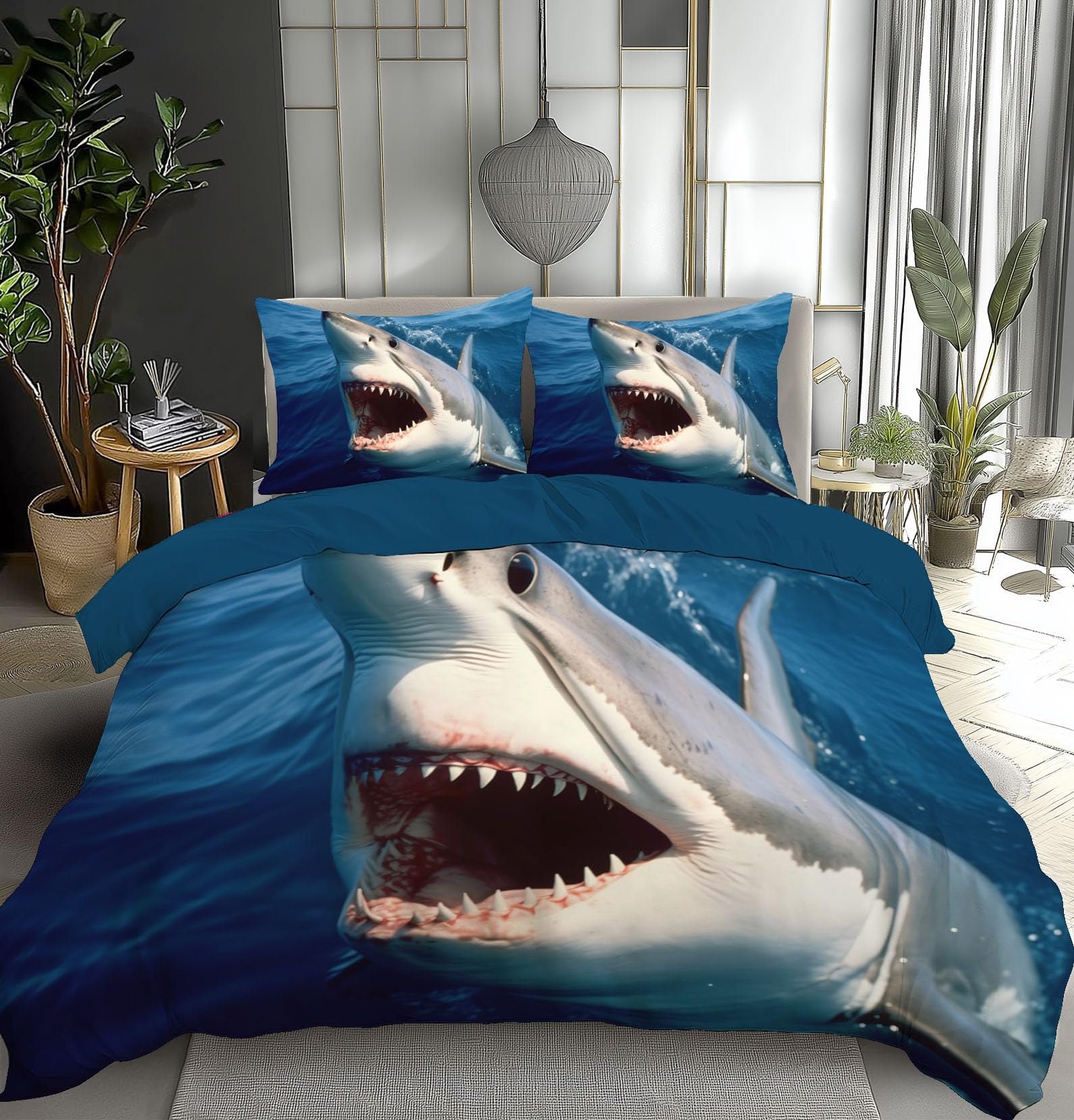 Housse de couette animaux marins matelassée pour lit toute saison