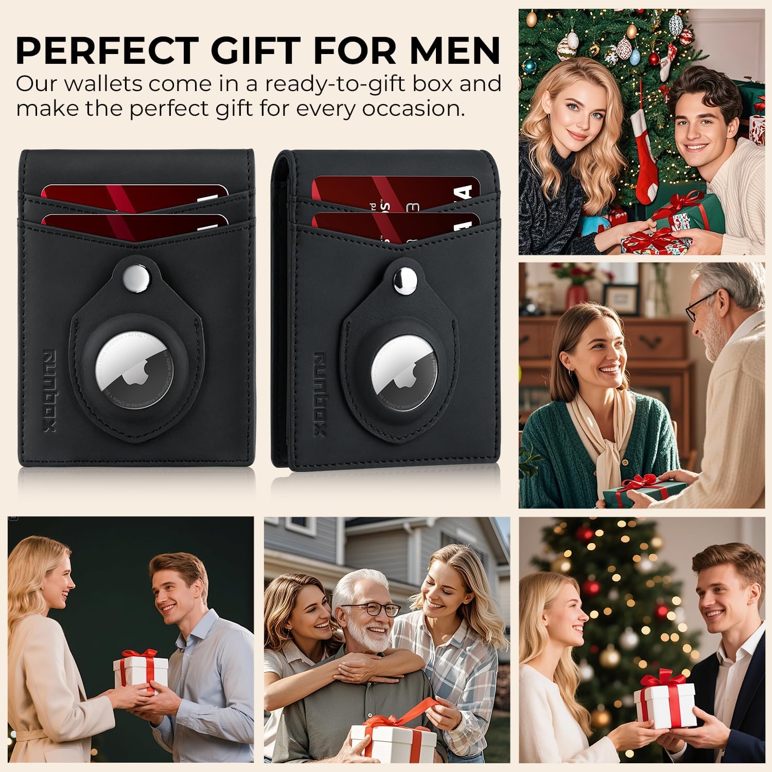 RUNBOX Airtag Wallet for Men Slim RFID Leather 2 ID Window Gifts for Men - Image 7