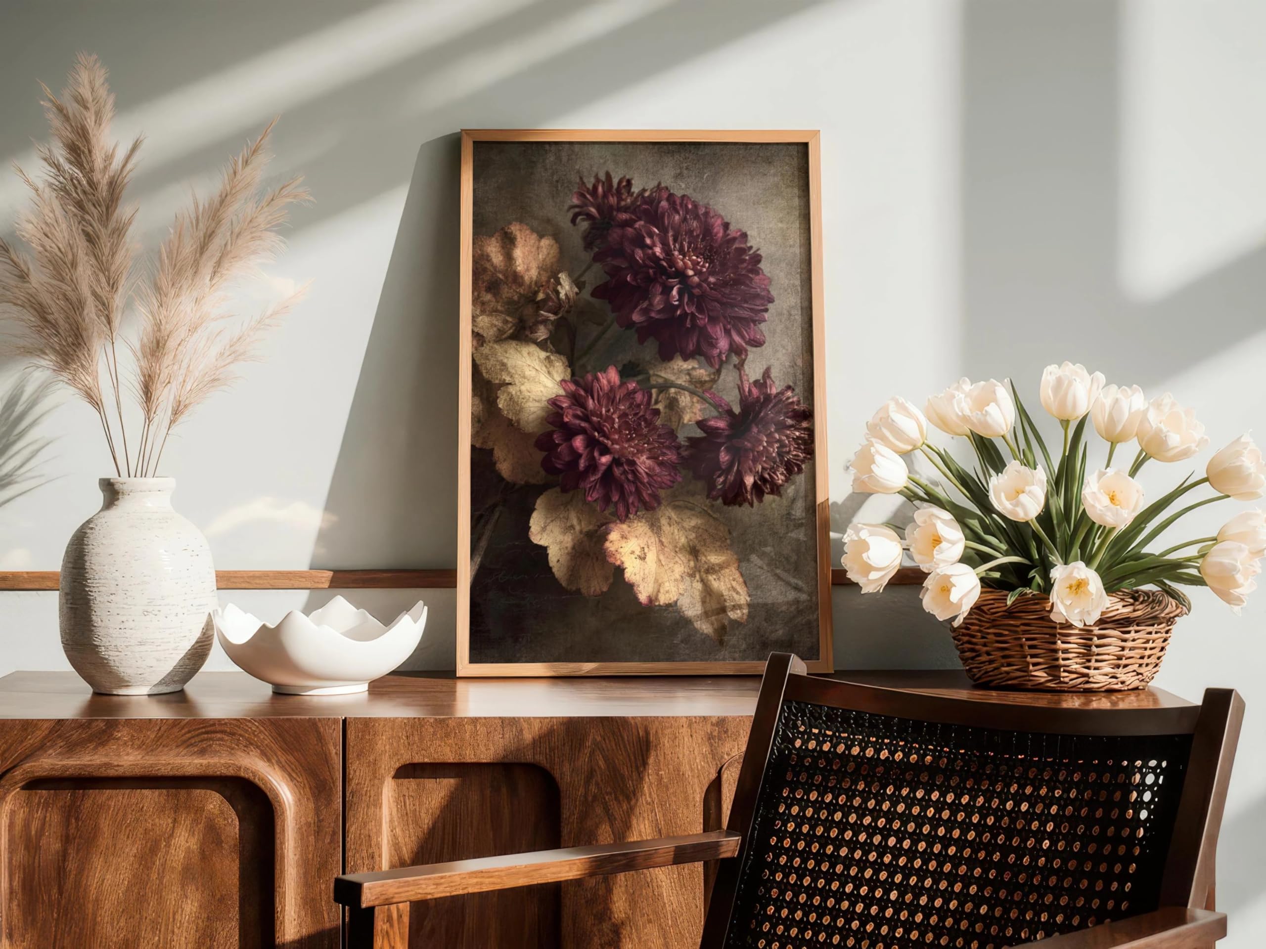Tableau fleurs vintage mélancoliques triptyque 30x50cm décoration florale rustique - 5