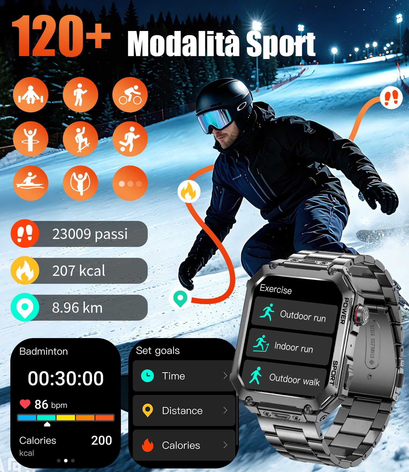 LIGE Smartwatch Uomo Con 3 Cinturini, Schermo HD 2,01", Orologio Smart Con Chiamata Bluetooth, Cardiofrequenzimetro 24/7 e SpO2, IP68 Impermeabile, 120+ Modalità Sportive Per Android iOS, EF2-L