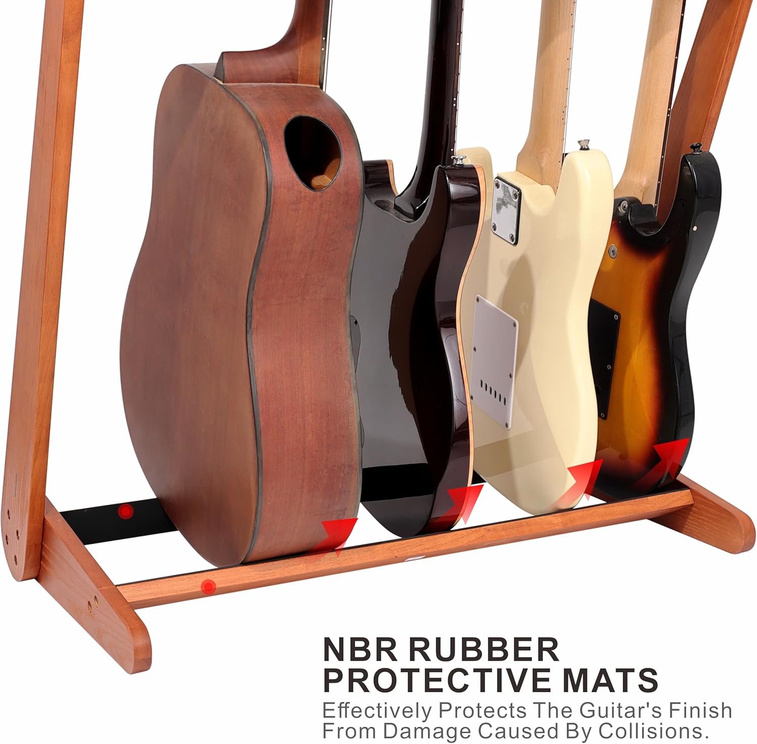Nefelibata Multi-Purpose Guitar Stands 5 Wooden Guitar Rack Floor Stand for Guitars and Cases, Electric Guitars, Acoustic Guitars, Bass Guitars, Cellos - German Ash (Yellowish Brown)