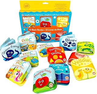 BabyBibi Super Bath Book Set of 12: Floating Waterproof ABC, Numbers, Colors, Fruits & Ocean Books for Babies 3M+