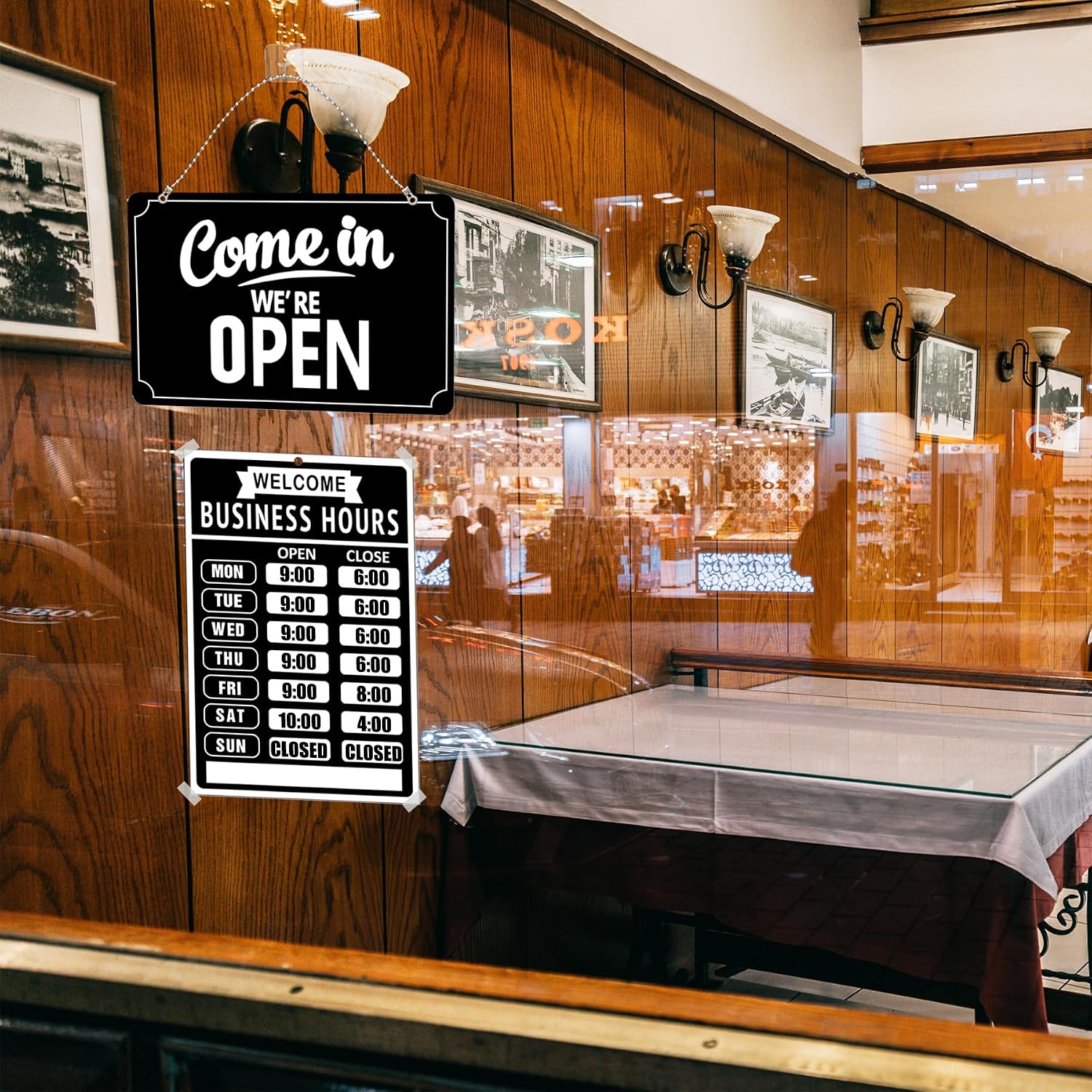 Open Closed Signs Business Hours Sign Set for Window Door Open Signs for Business Hour Closed Open Flip Sign Store Resturant Bar Black