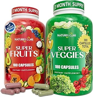 Nature's Core Fruit and Veggie Supplement - 360 Capsules -100% Whole Super Fruit and Super Vegetable Supplements & Vitamin, Made in USA, Soy Free, Vegan- (180 Count Pack of 2)