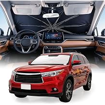 Weektic Custom Windshield Sun Shade Umbrella for Toyota Highlander 2008-2019, [Double Thickened Ice Crystal Coating] Sun & Heat Protection, Keep Vehicle Cool & Protect Interior