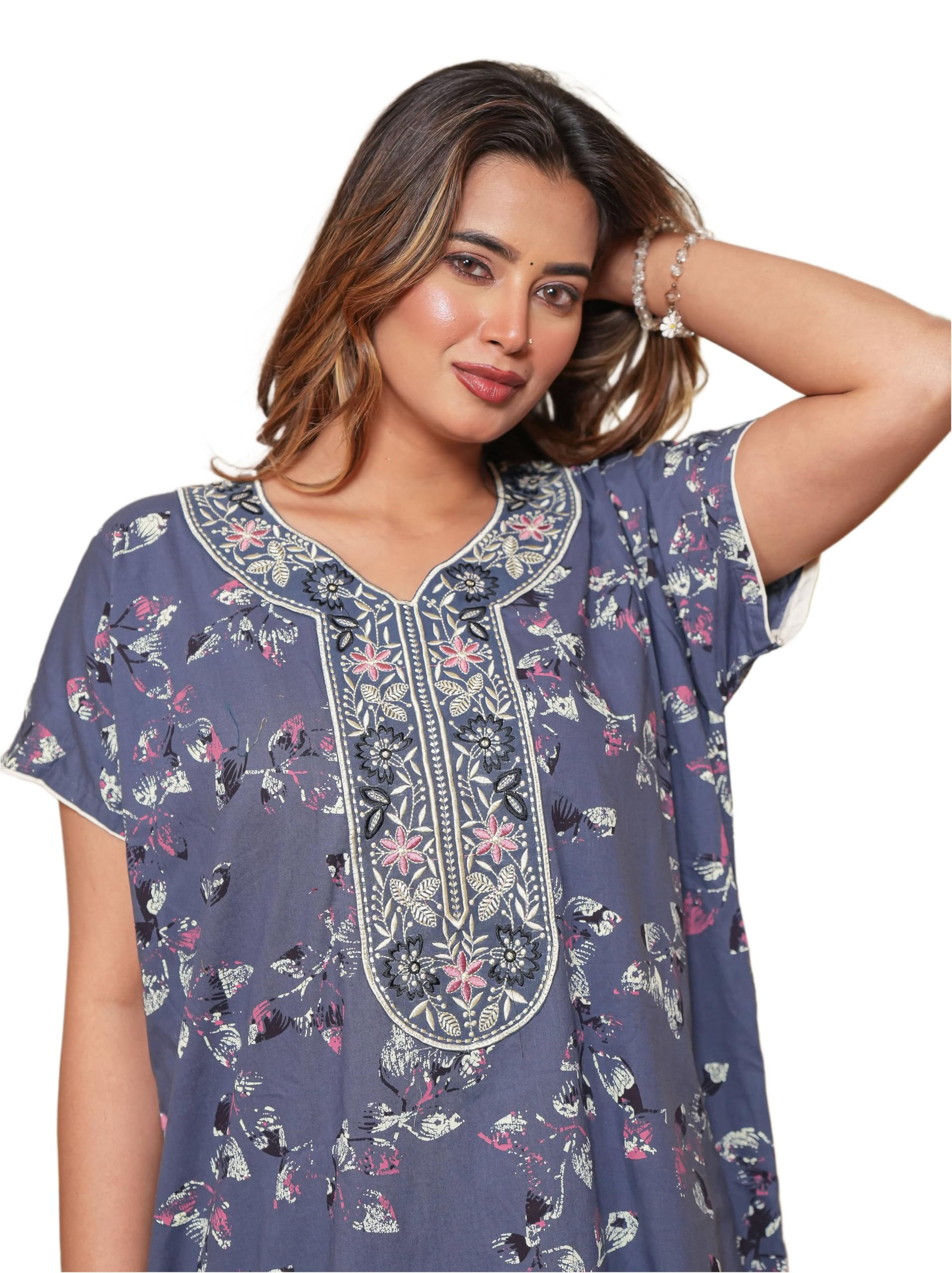mithdi Pure Cotton Embroidered Night Gown for Women | Nighty | Maxi Gown | Nightdress | Sleepwear | Comfort wear Nighty-picture-33