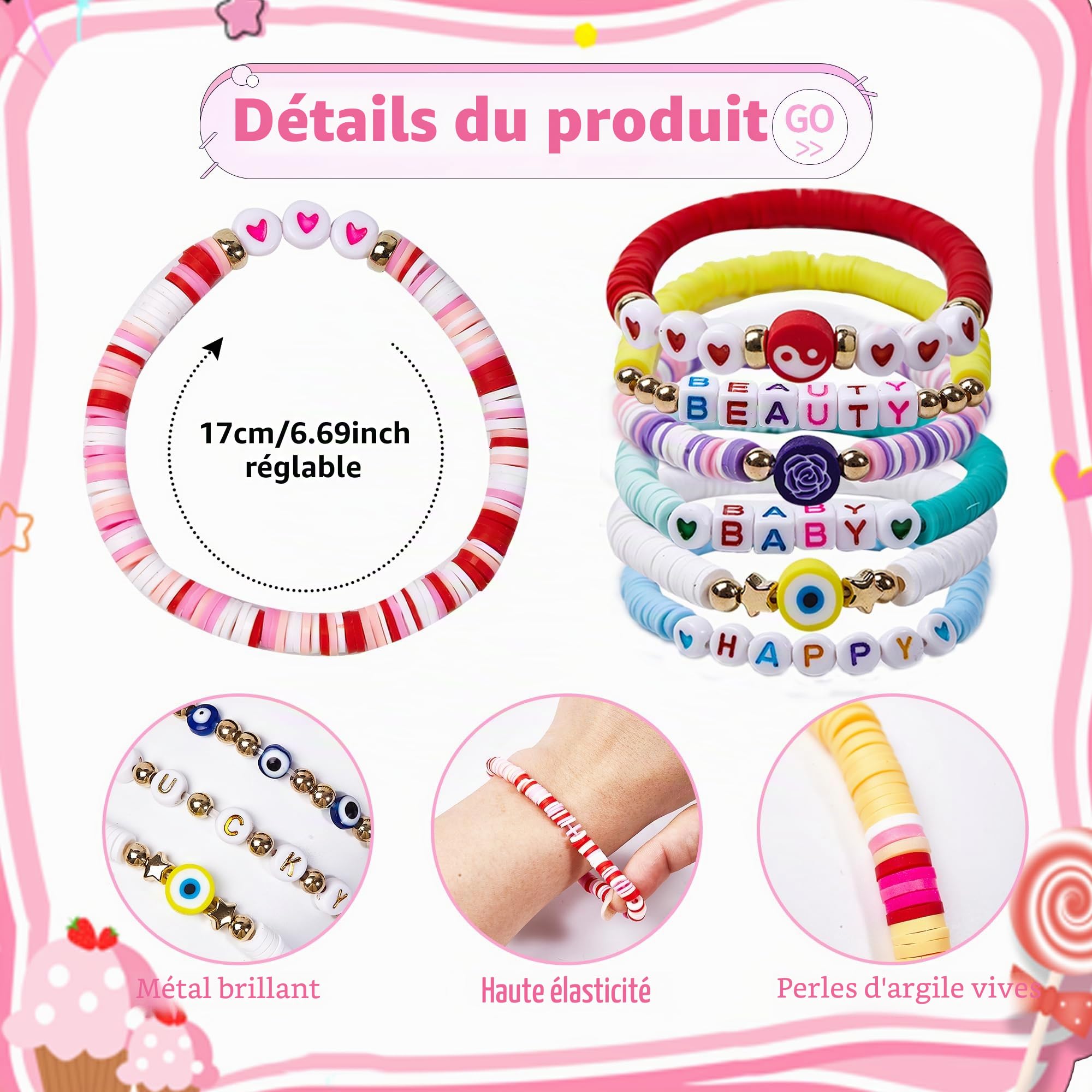 Lot de 32 Bracelets Colorés Preppy Cadeau Anniversaire Enfants Adolescents