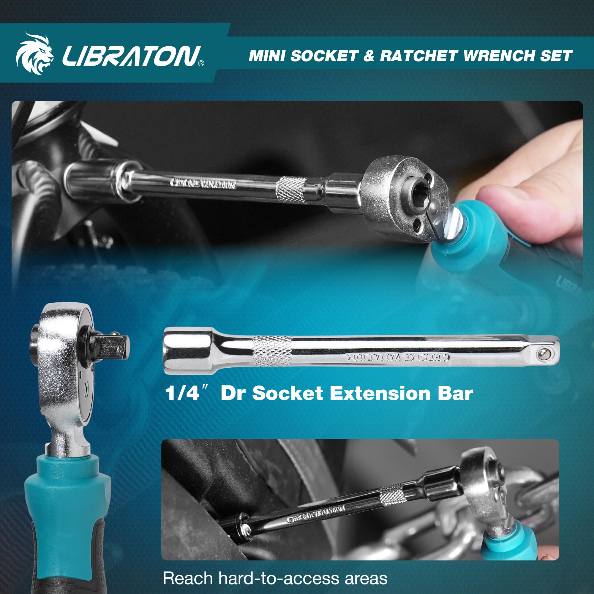 LIBRATON Ensemble de cliquet et de douilles mini 37 pièces avec entraînement de 10,2 mm, embouts de 4–13 mm, manche magnétique, barres d’extension et joint universel, avec étui de rangement pour