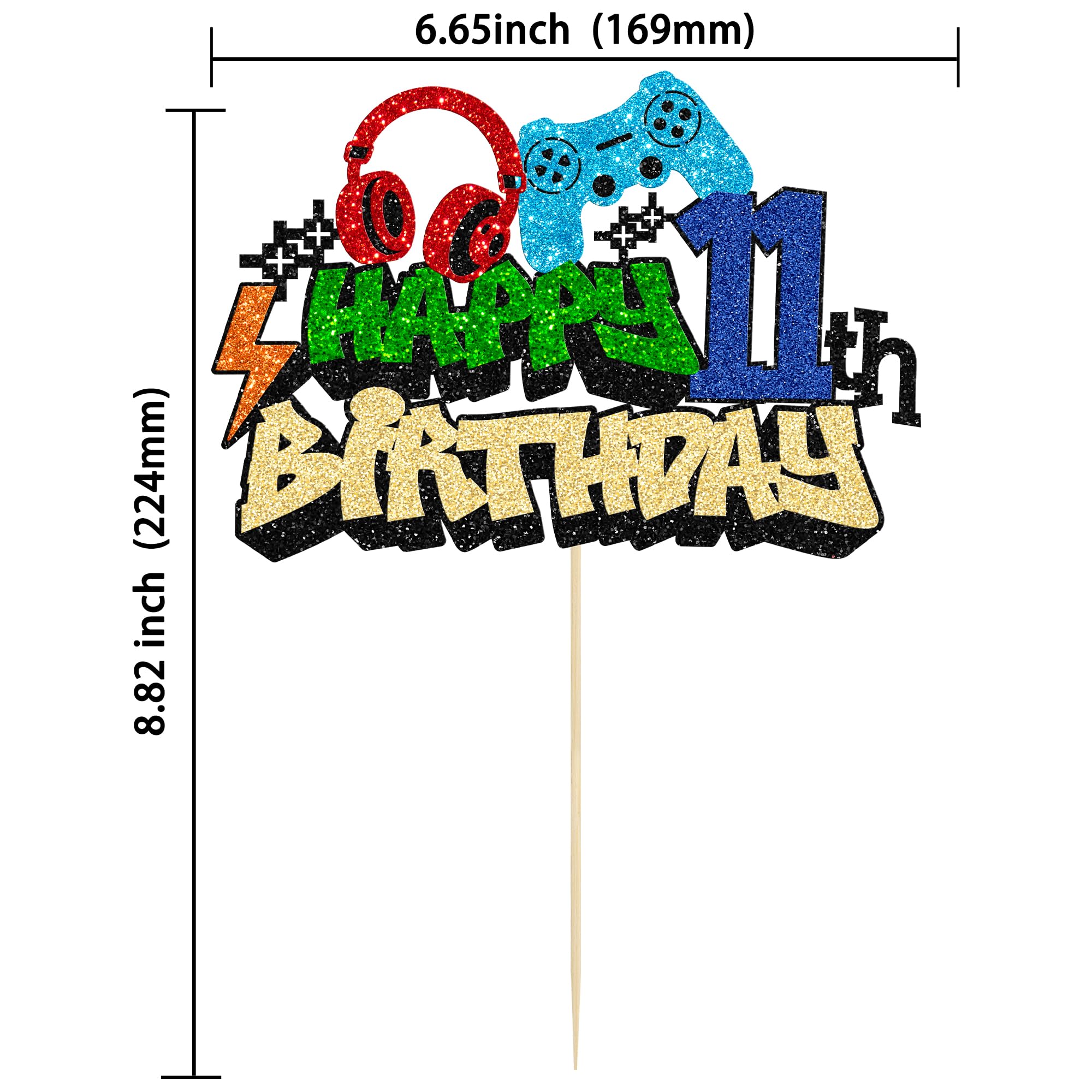 Gyufise 1Pcs 11th Birthday Video Game Cake Topper Gaming Level Unlocked Game On Controllers Cake Pick Decorations Game Theme Baby Shower 11th Birthday Anniversary Party Cake Decorations 1