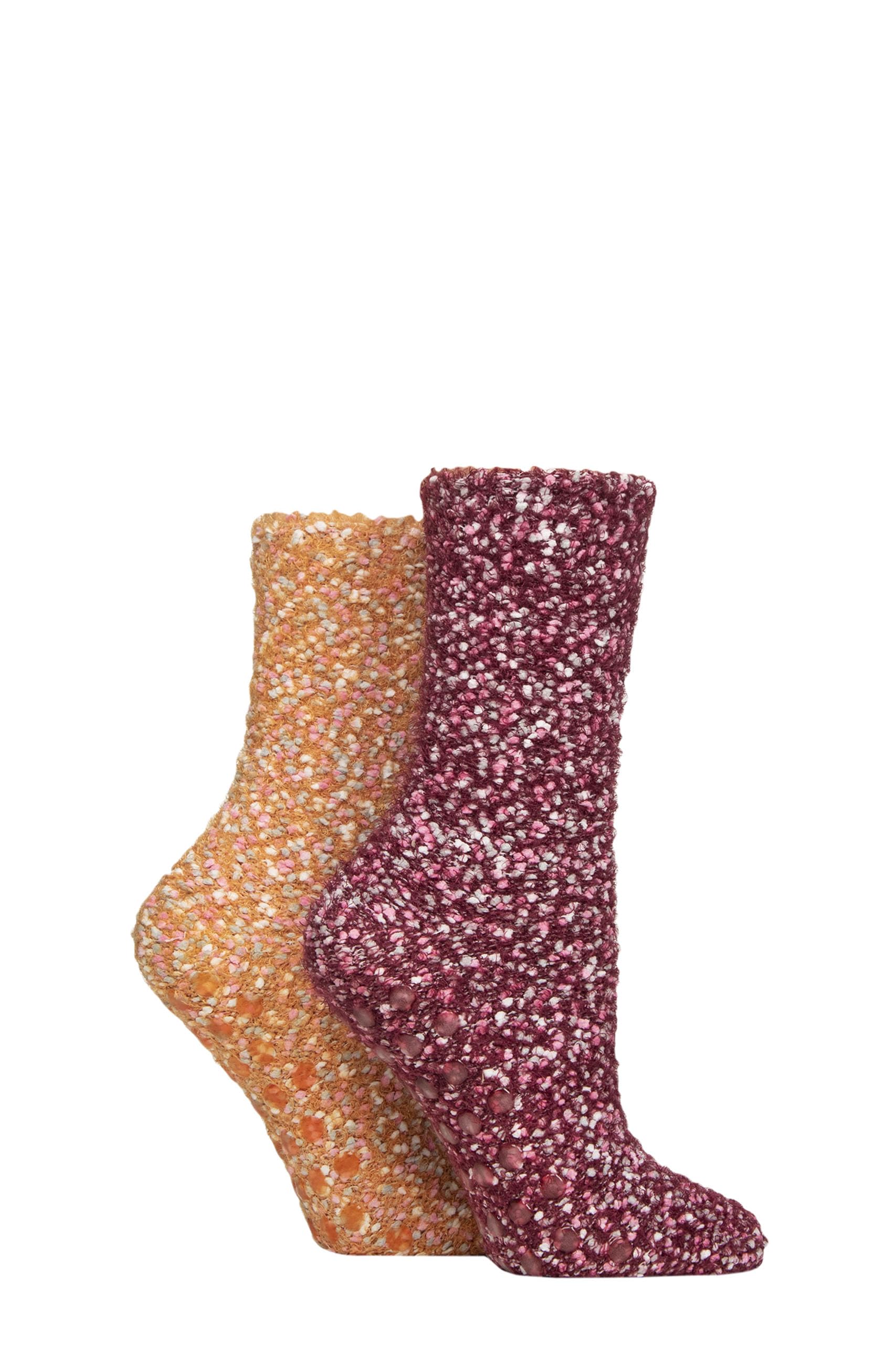 Sockshop Women's Pumpkin Spice Slipper Socks - Popcorn Feather, Anti-Slip With Grip, Cosy, Fluffy, Warm, Colourful, Mulitpack Of 2 Size 4-8 (Uk, Numeric, 4, 8, Regular, Regular, )