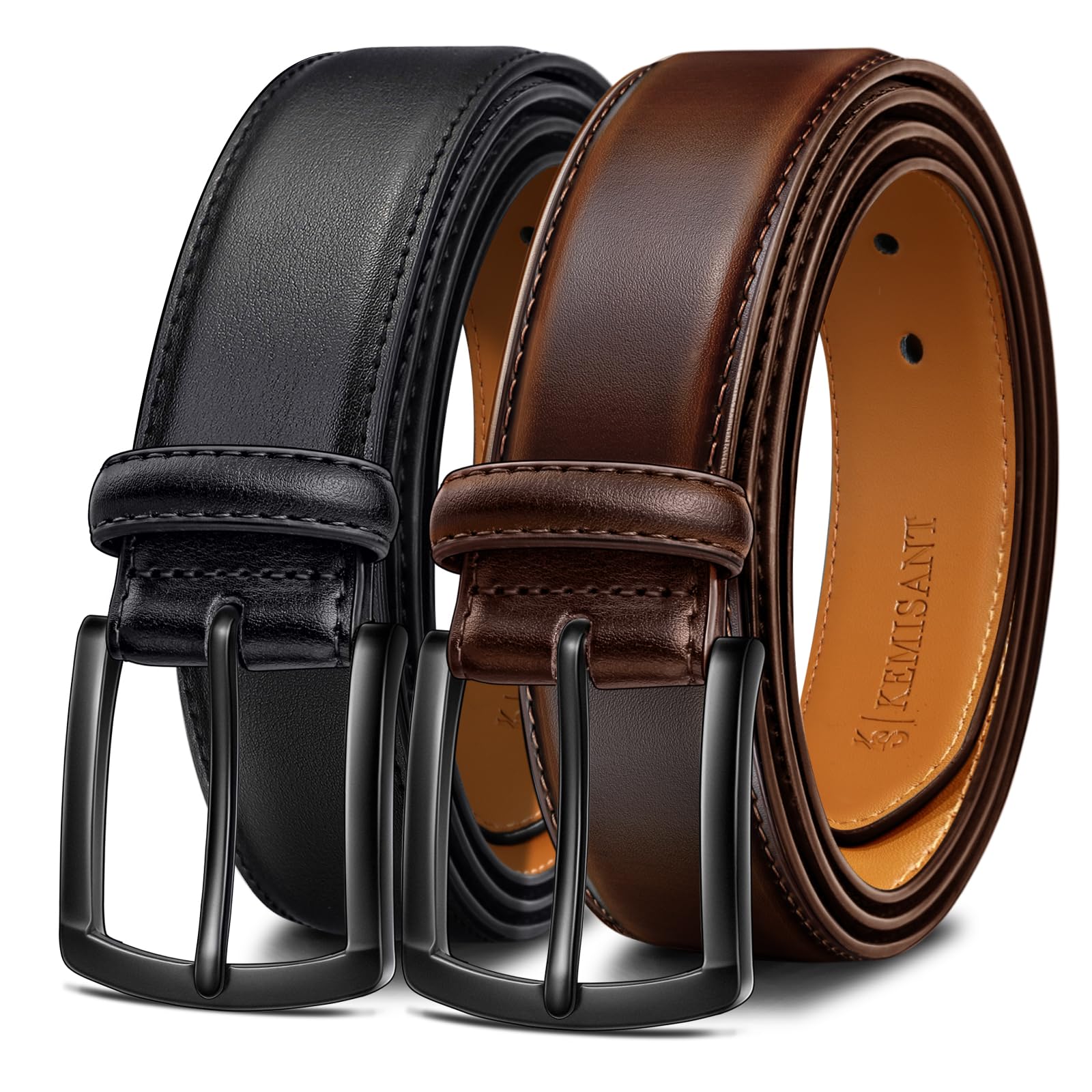 KEMISANT Gürtel Herren 2er, Ledergürtel Herren-gürtel für Jeans,34mm Breit Gürtel,Größe Fest