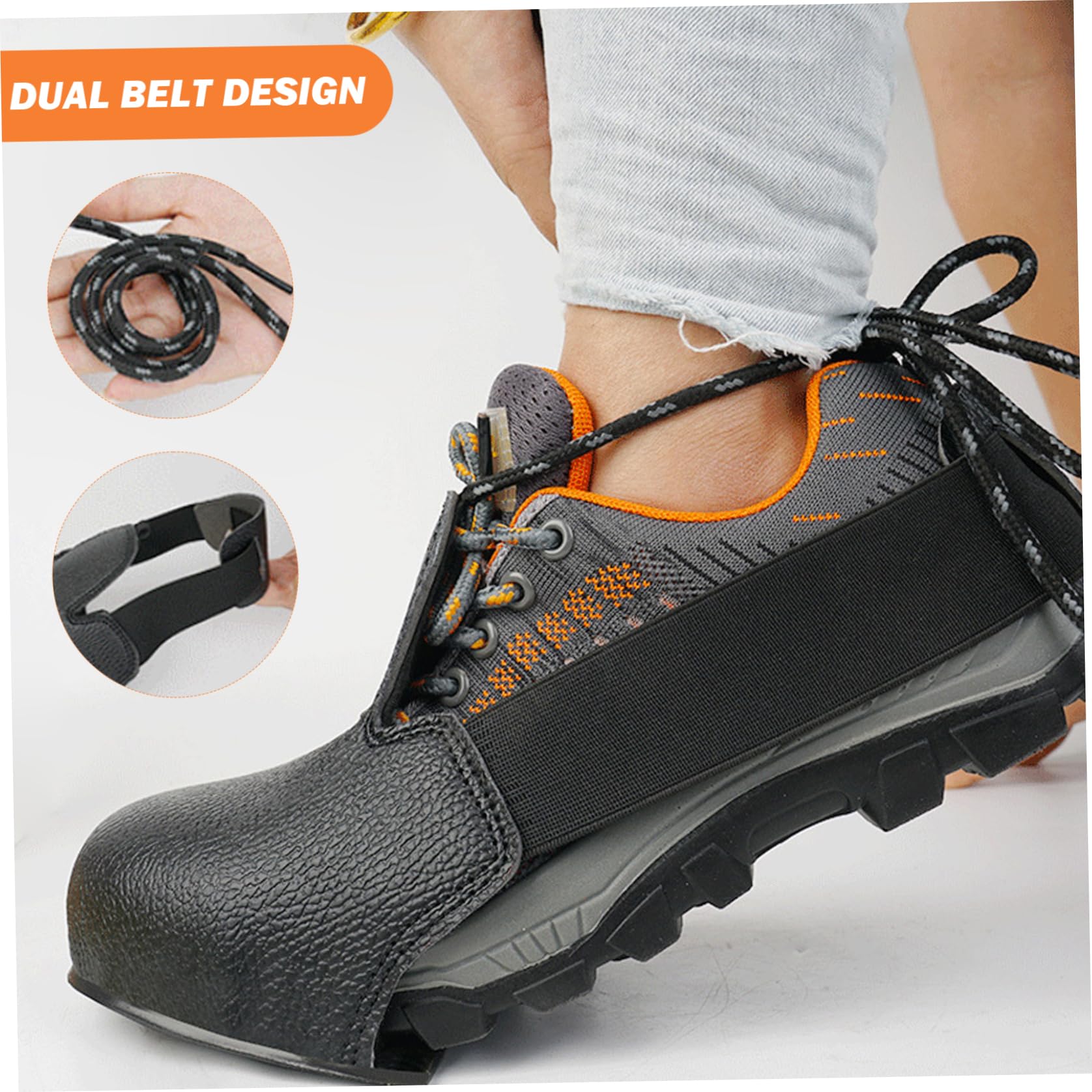 1 par de inserciones de punta de acero para zapatos, anti-smash superpone insertos de los dedos de acero con correa elástica para y metatarsal, cubiertas de zapatos de seguridad para botas de segurid