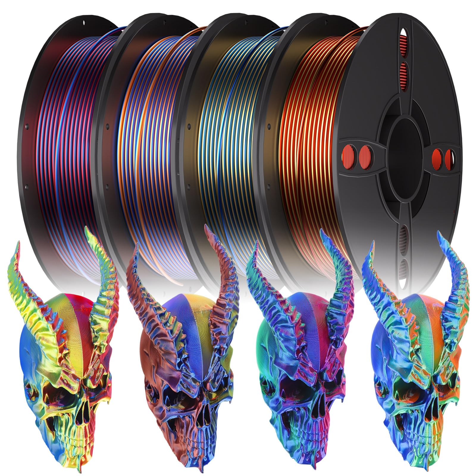 PLA Filament Bundle 250g*4, 1.75mm Silk PLA Filament Tricolor Gradient PLA