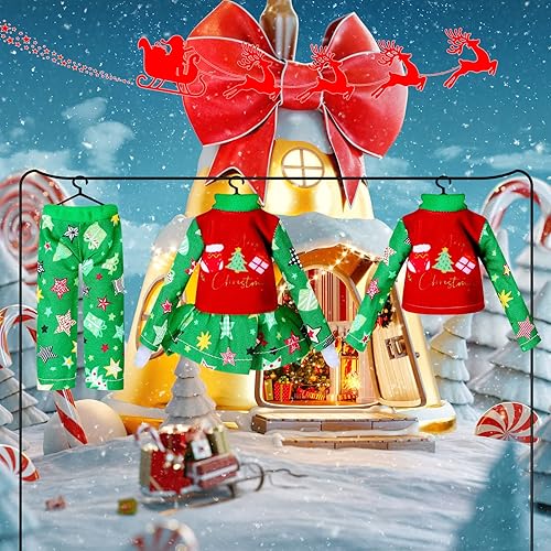 Miniatura 6 de 2 piezas de accesorios de elfo de Navidad, ropa de muñeca elfo, pijamas y camisón para niños y niñas, muñecas de elfo, árbol de Navidad y
